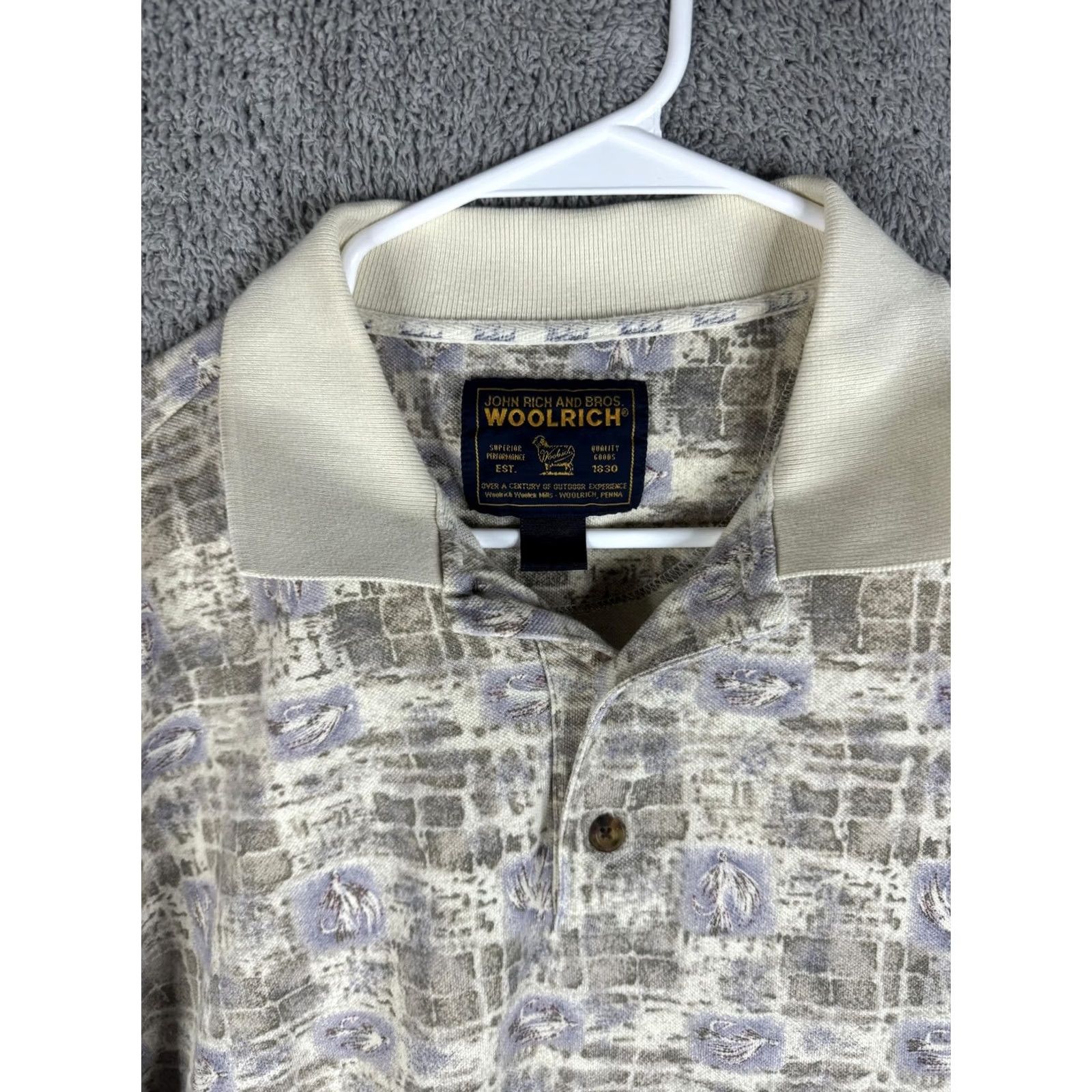 Vintage VINTAGE Woolrich Polo Shirt Mens XL Beige Purple Abstract Knit 90s Pattern Geometric Button Neck Collared Short Sleeve Mens Size US XL / EU 56 / 4 - 4 Thumbnail