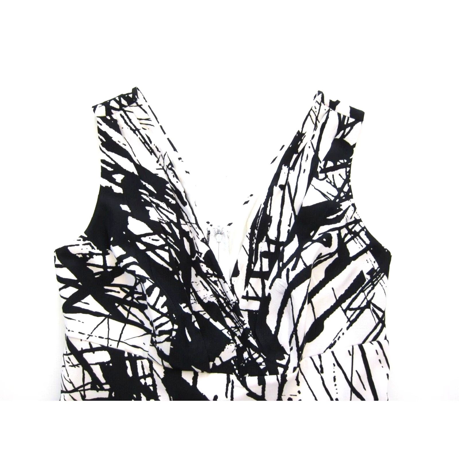 Vintage Corey P Black White Abstract V-Neck Pocket Sheath Shift Tunic Tank Sun Dress 8 Size M / US 6-8 / IT 42-44 - 5 Thumbnail