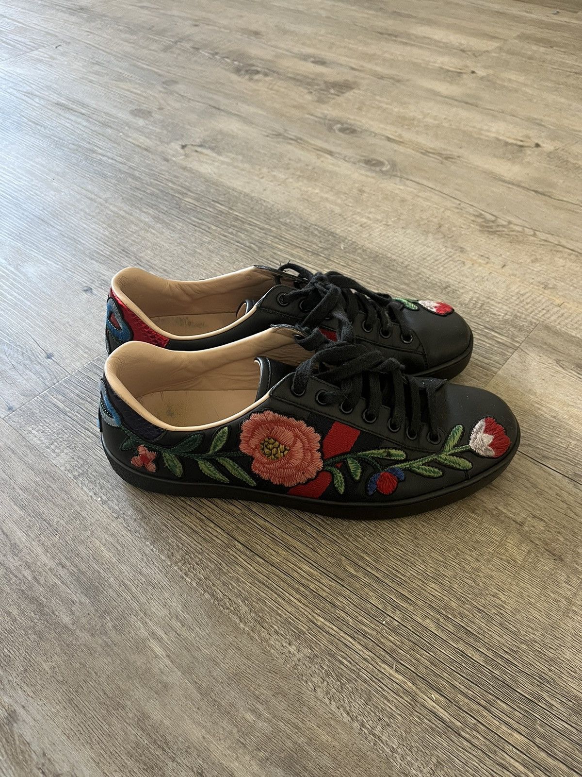 Gucci Gucci Ace Sneakers Floral 8.5 black Leather Size US 7.5 / EU 40-41 - 2 Thumbnail