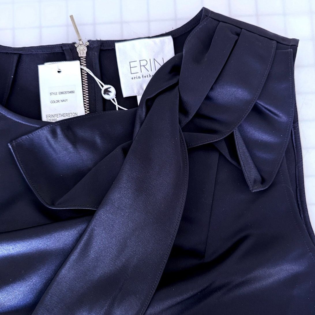 Anthropologie NWT ERIN Erin Fetherston Beau Navy Blu Satin Bow Crop Top 10 Size L / US 10 / IT 46 - 9 Thumbnail