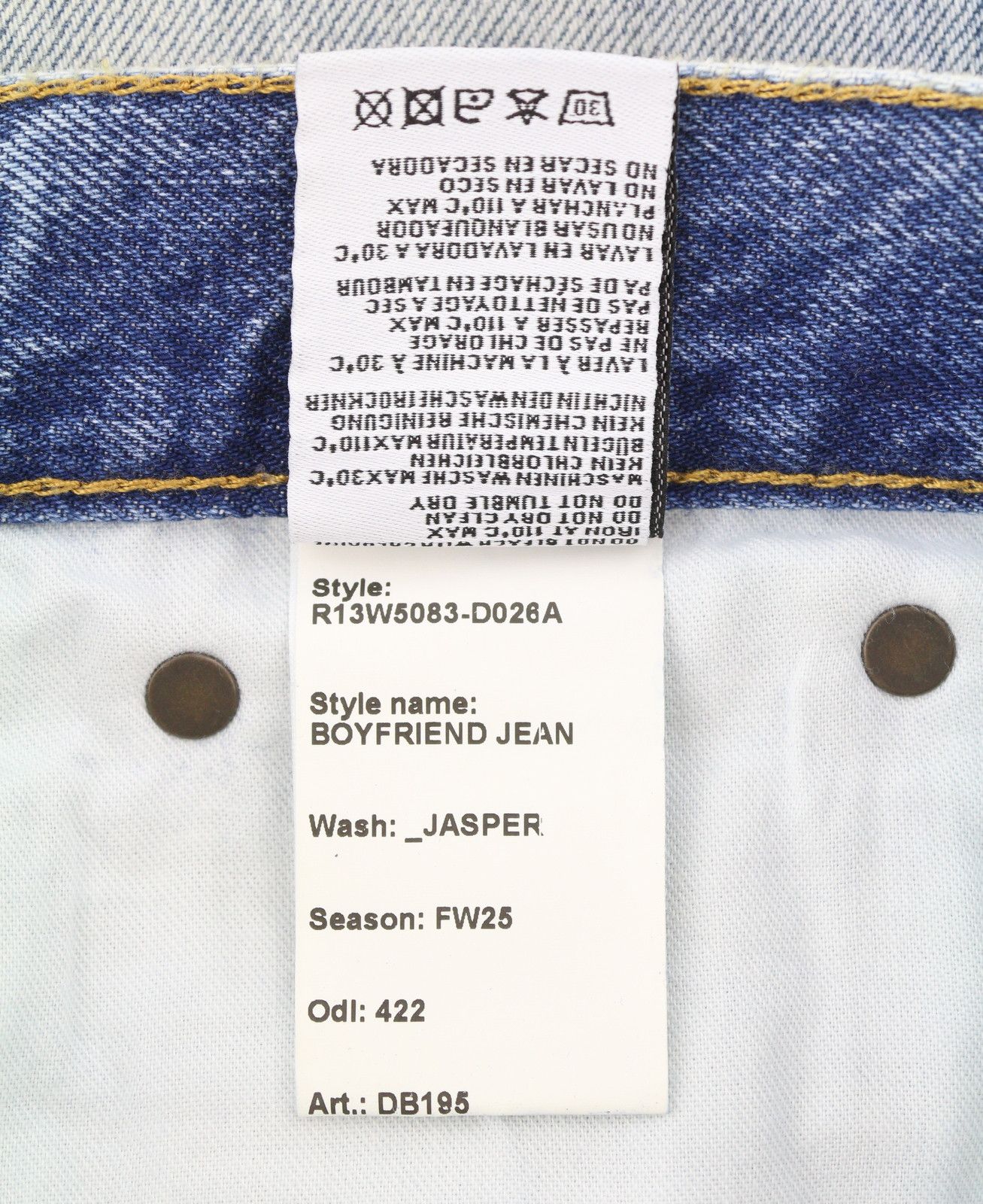R13 BOYFRIEND 28 Jasper Cropped Blue FW25 Jeans 87193 Size 28" / US 6 / IT 42 - 9 Thumbnail