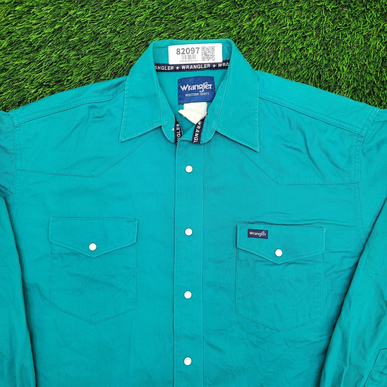 Wrangler Vintage Wrangler Western Pearl-Snap Shirt Large 22x30 Teal Size US L / EU 52-54 / 3 - 11 Thumbnail