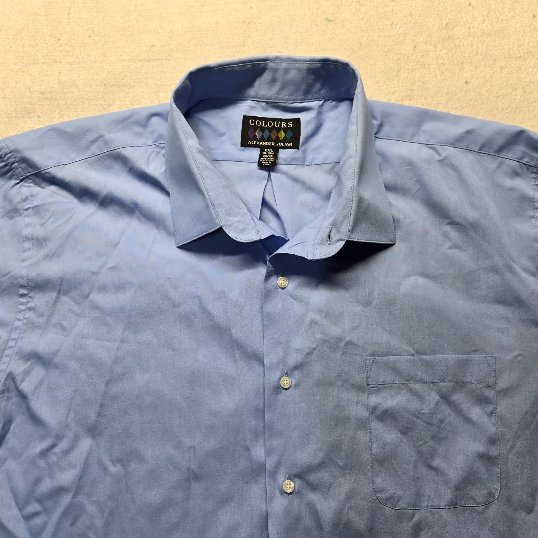 Alexander Julian Alexander Julian Dress Shirt Mens 2XL Solid Blue Casual Formal Business Shirt 18 18.5 34/35 Size 48R - 2 Thumbnail