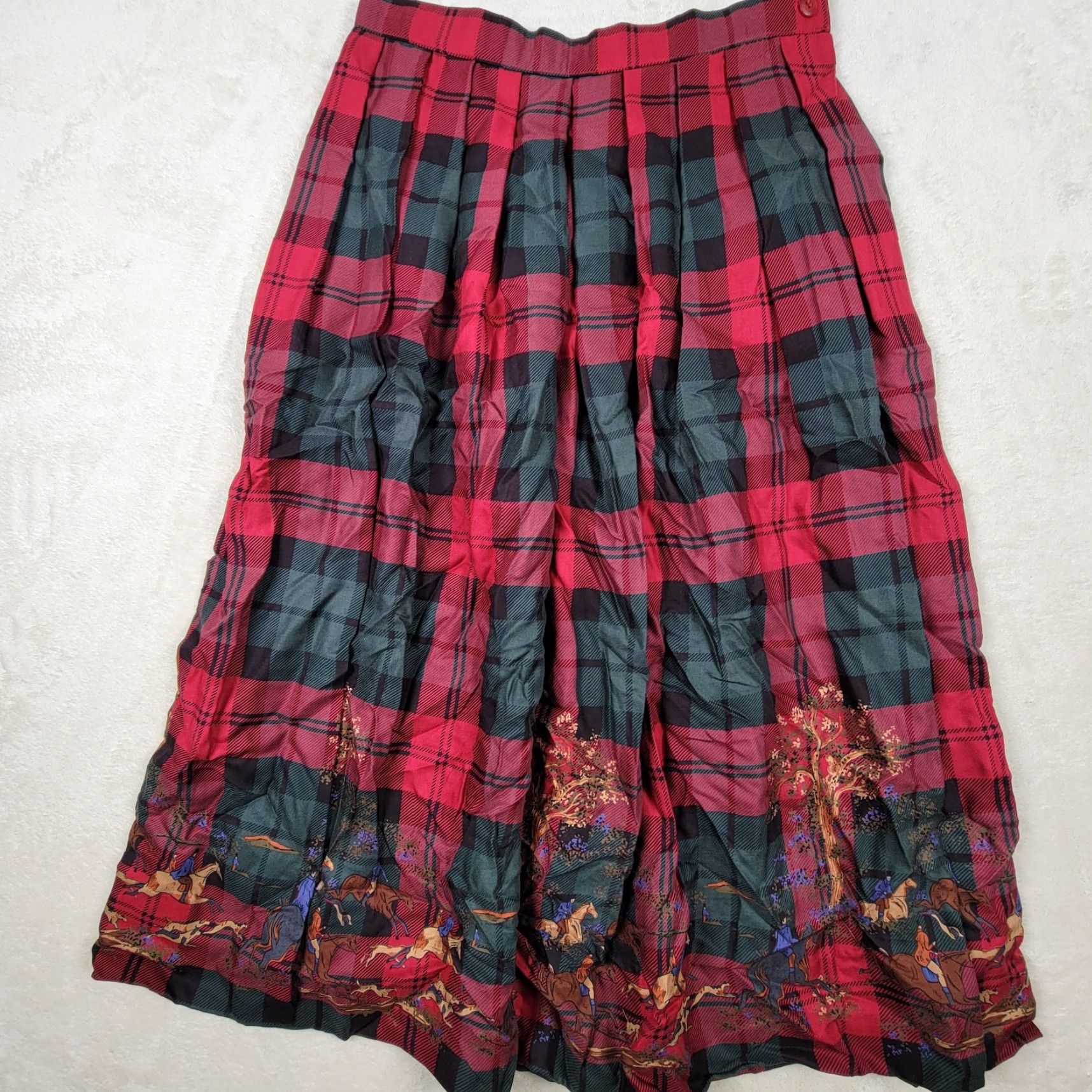 Vintage VINTAGE Austin Hill Women Skirt Plaid Long 28" Waist 28" 12 Rayon Twill Pleated Zipper Button Red Uni Preppy Retro University Womens Size 34" / US 12 / IT 48 - 2 Thumbnail