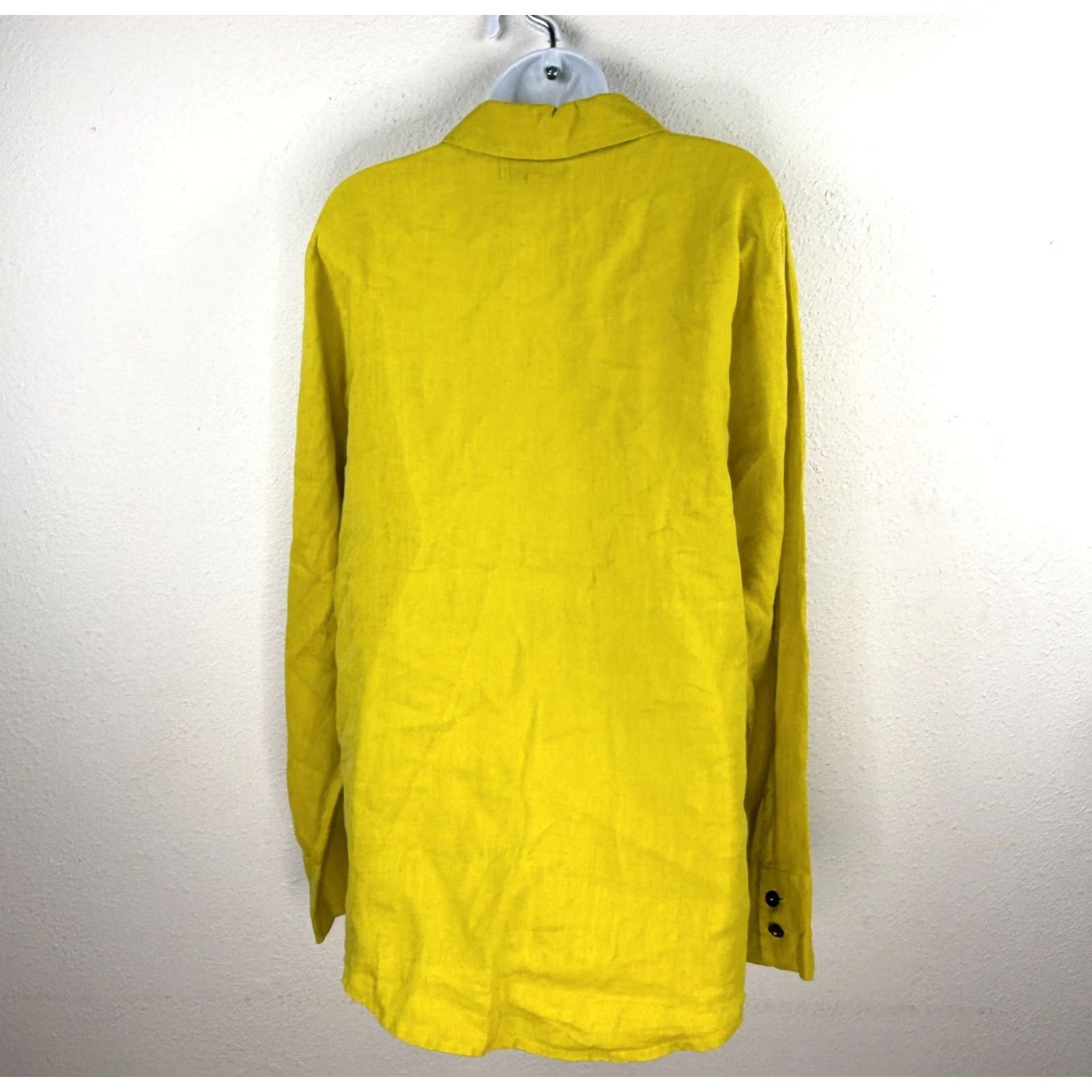 FLAX FLAX Blouse Tunic Top Linen Yellow Small Button Down Long Sleeve Collared Women Shirt Blouse Fashion Size S / US 4 / IT 40 - 7 Thumbnail