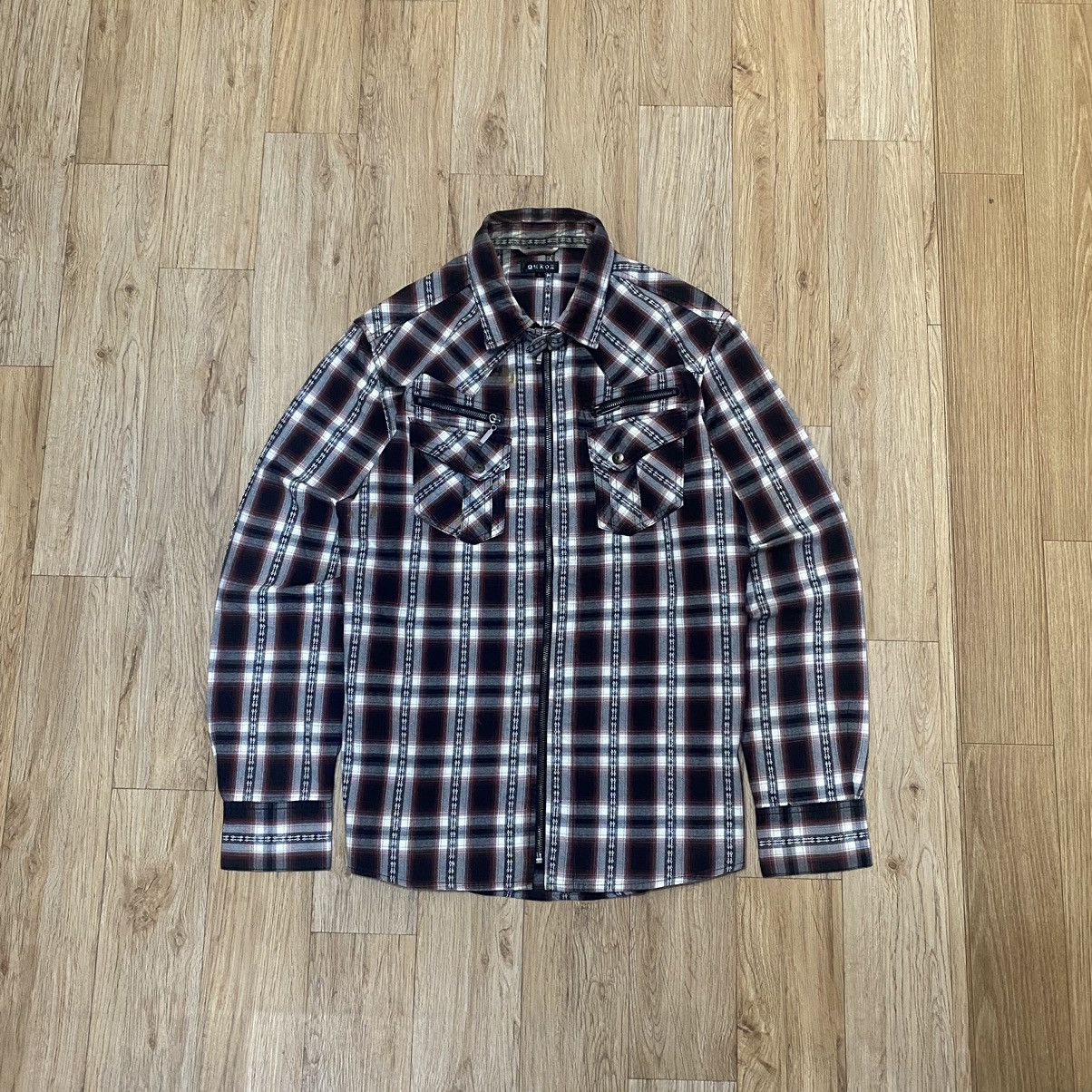 Japanese Brand 2000s Omko£ Vkei Style Bondage Zip Up Flannel Shirt Size US M / EU 48-50 / 2 - 1 Thumbnail