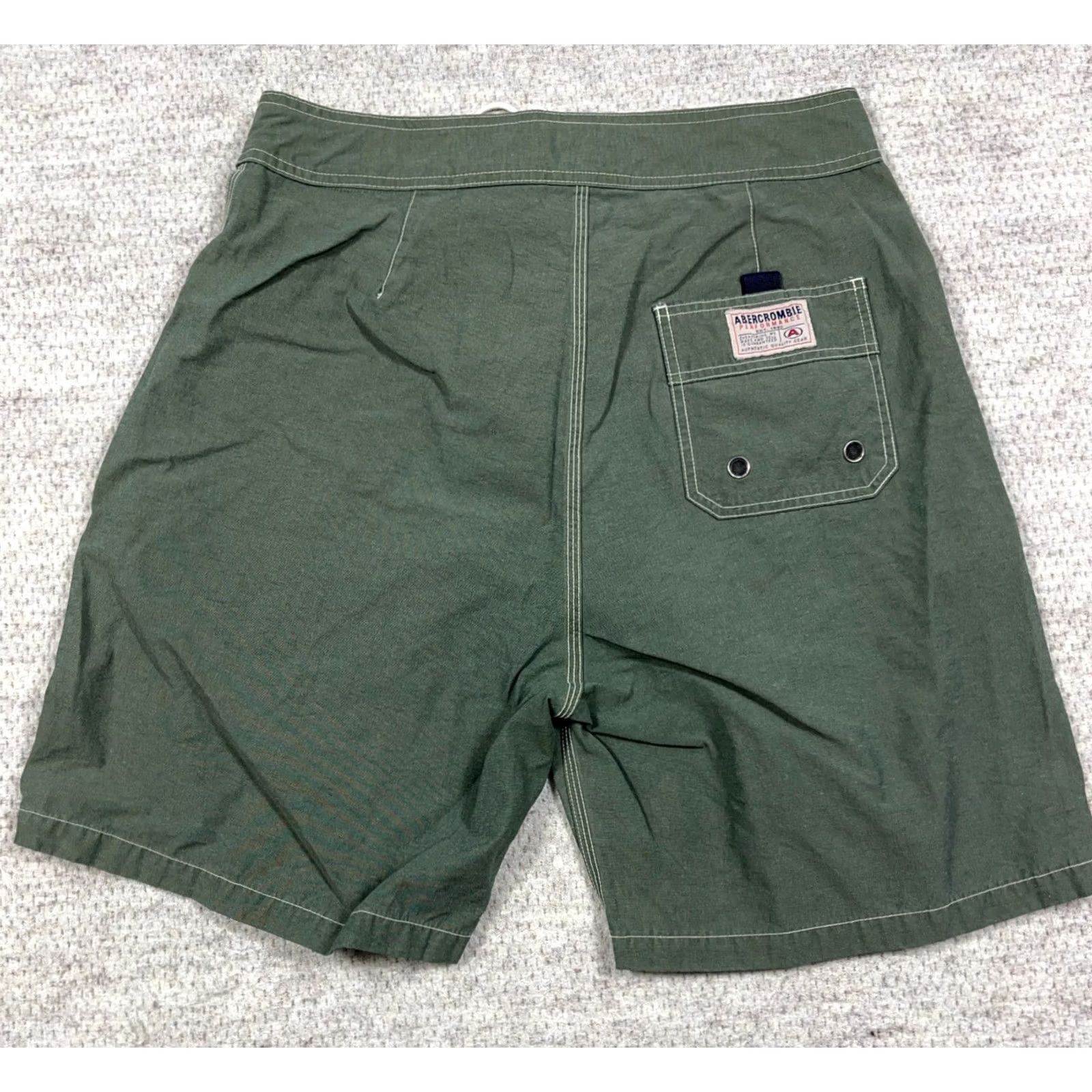 Abercrombie & Fitch VINTAGE Abercrombie & Fitch Swim Trunks Men M Olive Green Logo Pockets Quick Dry Summer Size US 31 - 2 Thumbnail