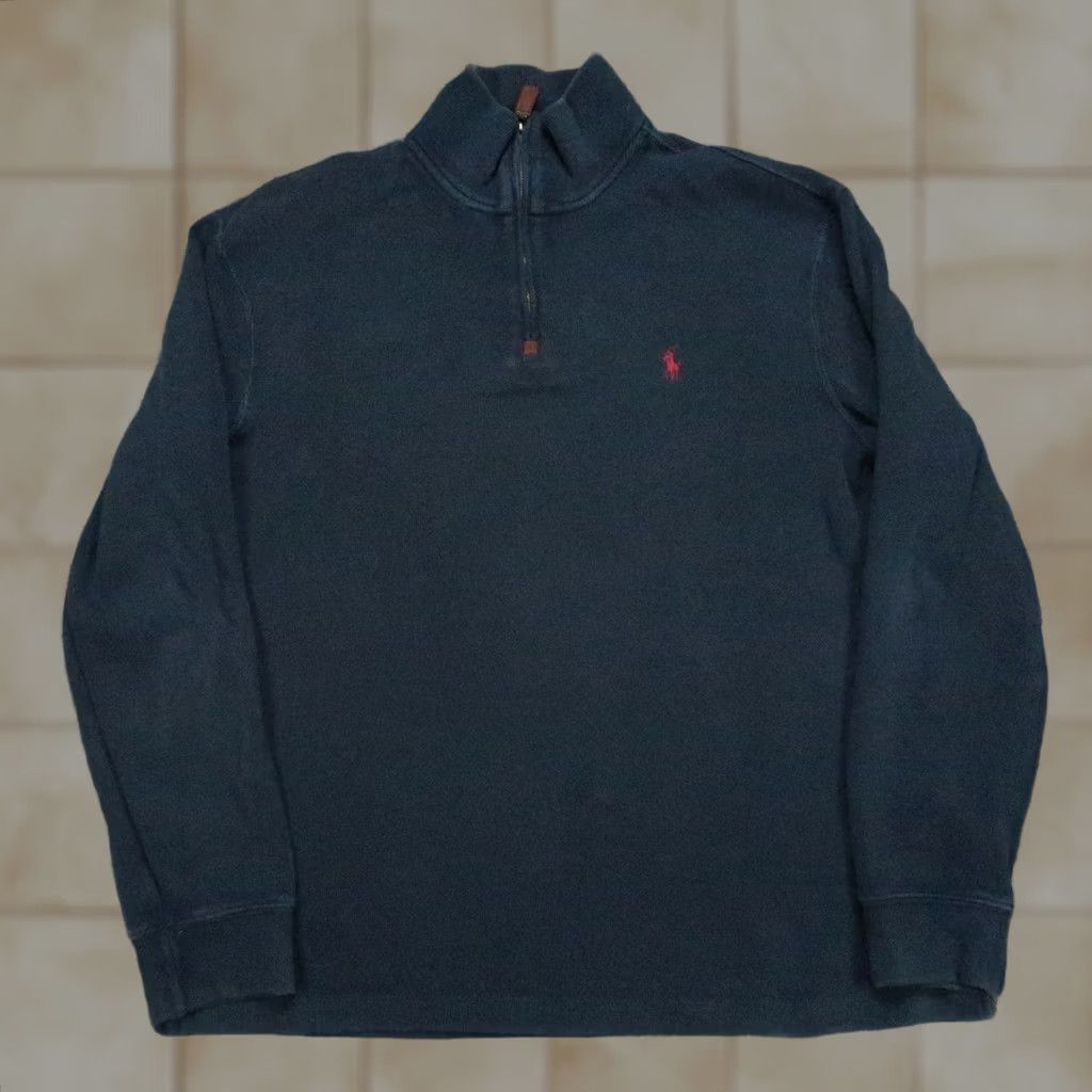 Polo Ralph Lauren Polo Ralph Lauren Pullover Shirt Mens Large Blue 1/4 Zip Mock Neck Knit Cotton Regular Size US L / EU 52-54 / 3 - 1 Thumbnail