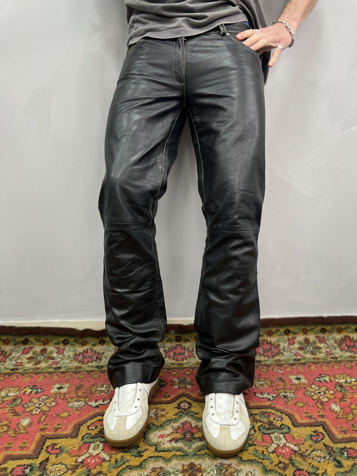 14th Addiction × Vintage VINTAGE zipper 14thaddiction style moto leather 90s pants Size US 30 / EU 46 - 1 Thumbnail