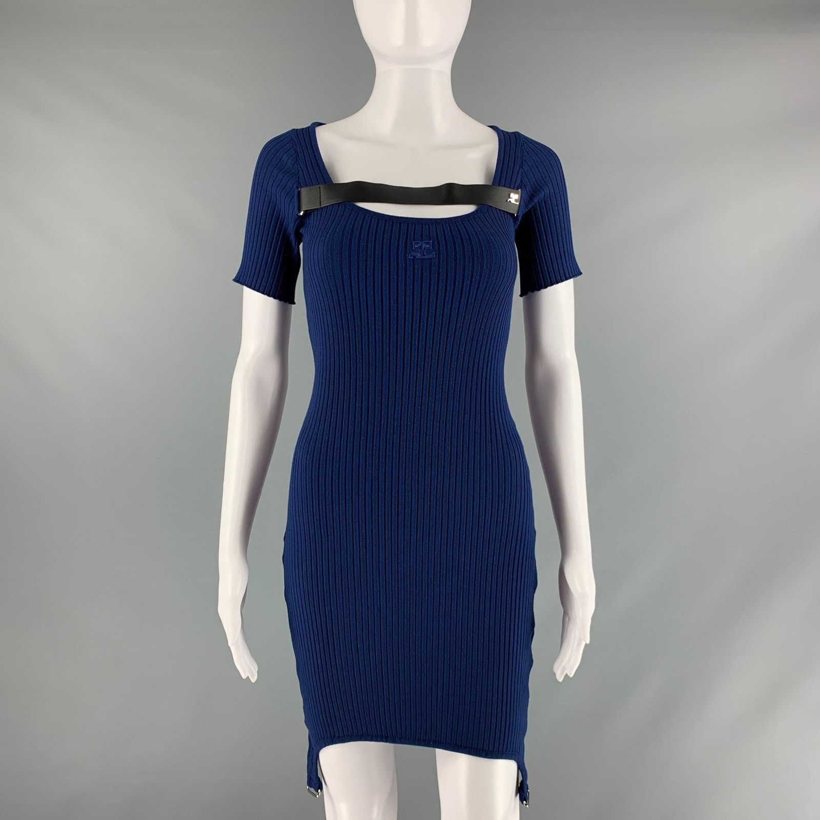 Courreges COURREGES Size S Blue Viscose Polyester Ribbed Fitted Dress Size S / US 4 / IT 40 - 1 Thumbnail