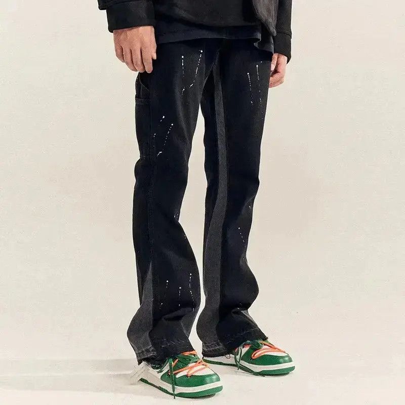 Splattered Paint Flare Black Denim Jeans