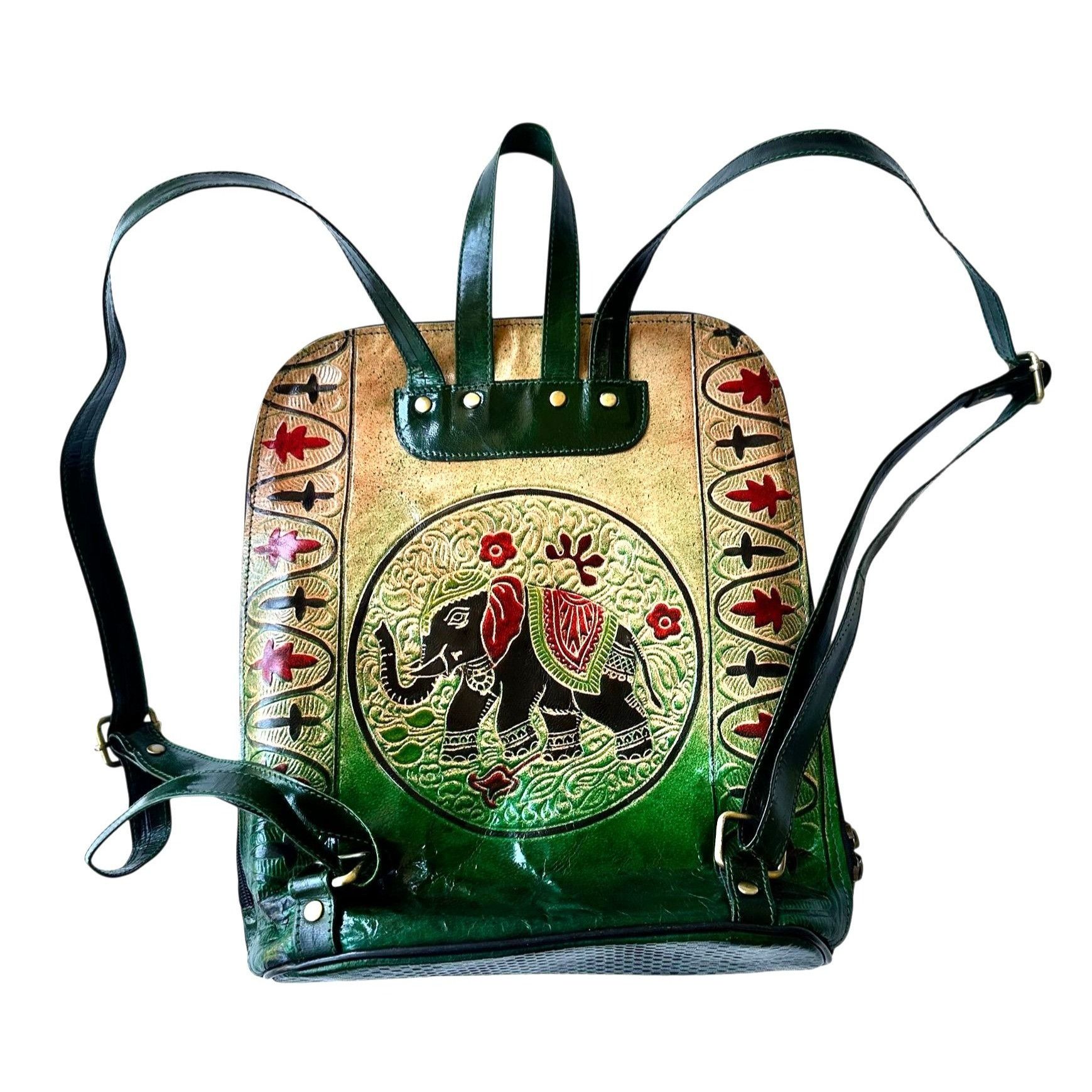 Other Shantiniketan Elephant Embossed Leather Backpack Handmade in Size ONE SIZE - 6 Thumbnail