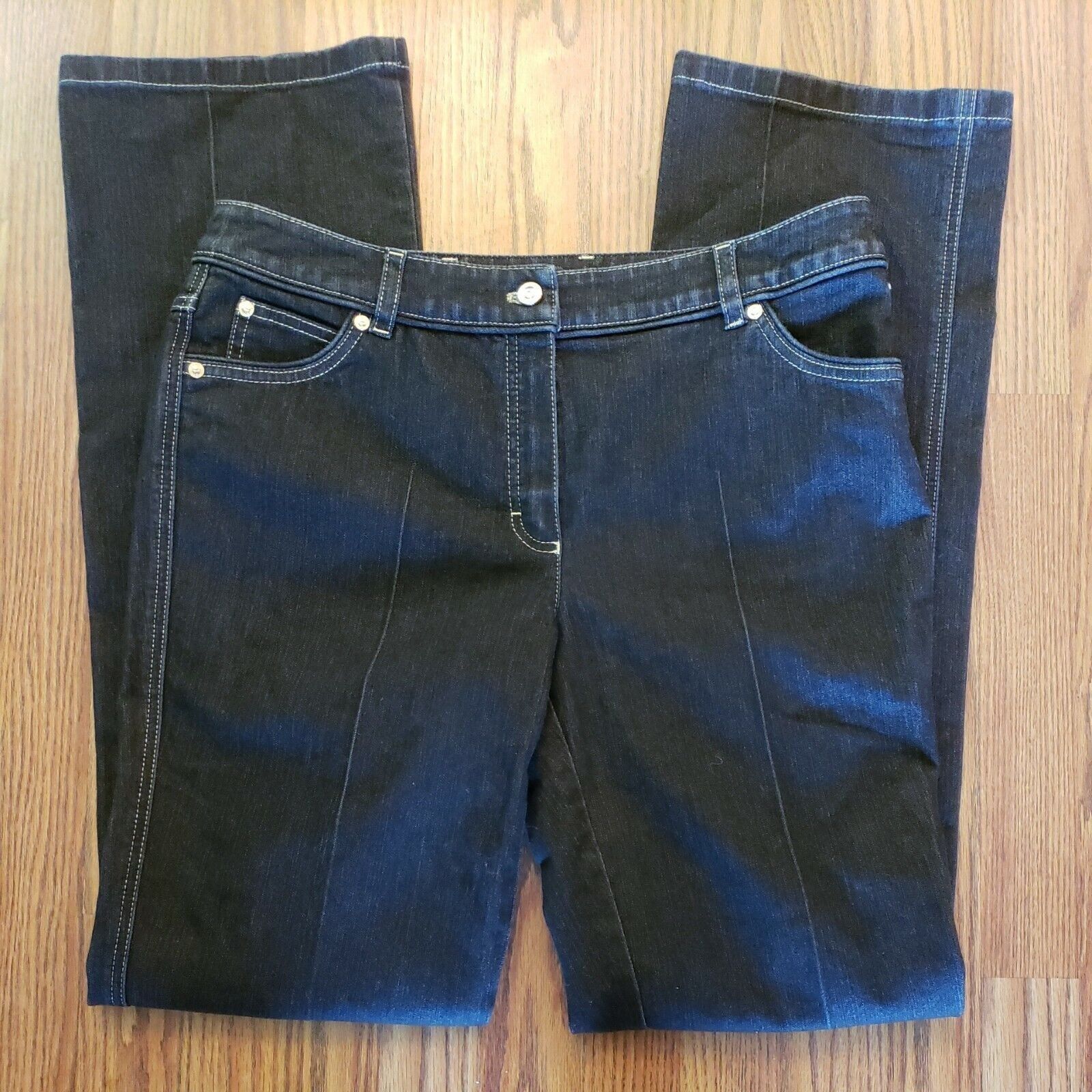 Escada Escada Jeans Womens 10 Italy 40 Black Gold Stitch Straight L Size 27" / US 4 / IT 40 - 2 Thumbnail