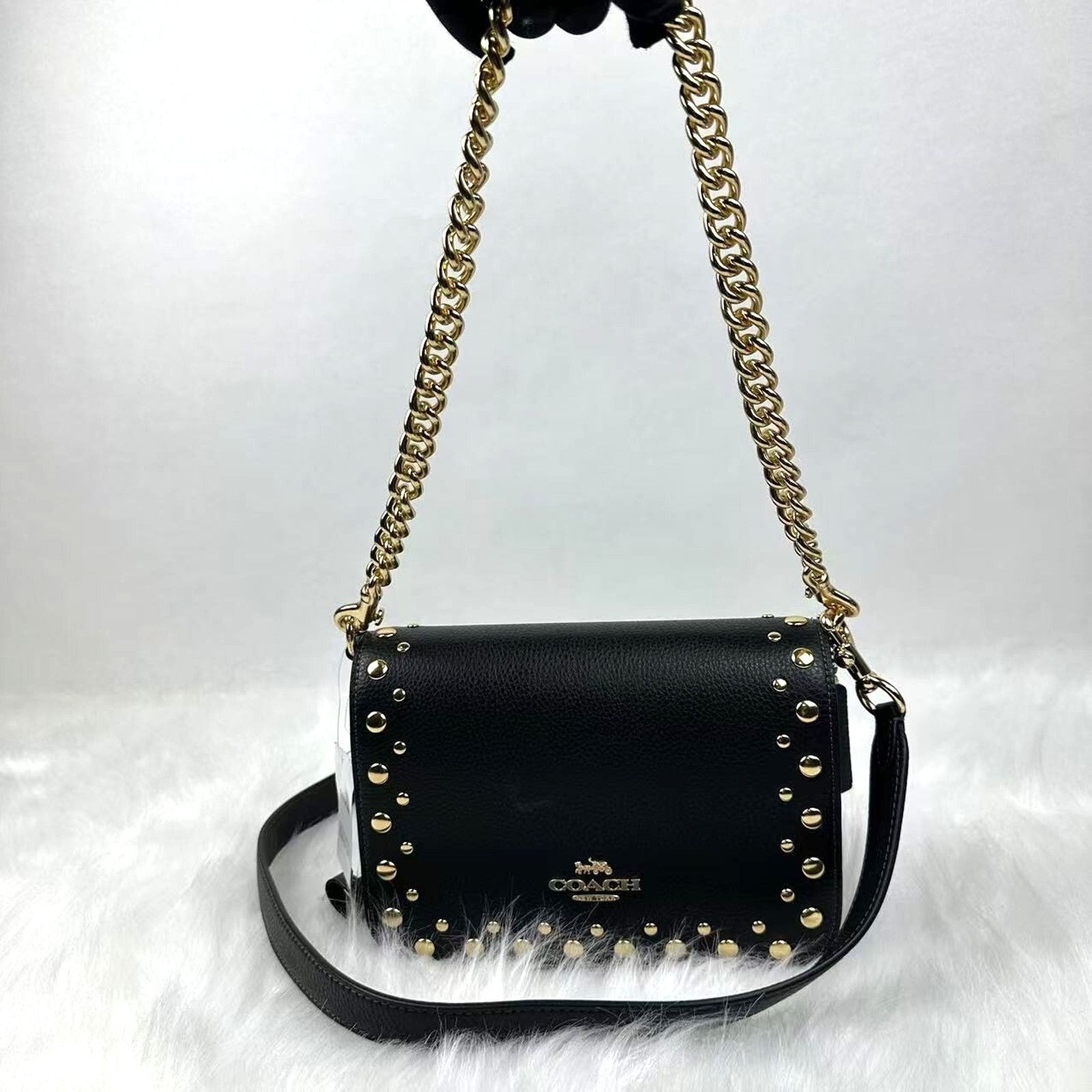 Coach Quinn Bag Rivets Shoulder/crossbody Leather/black Nwt, Women's