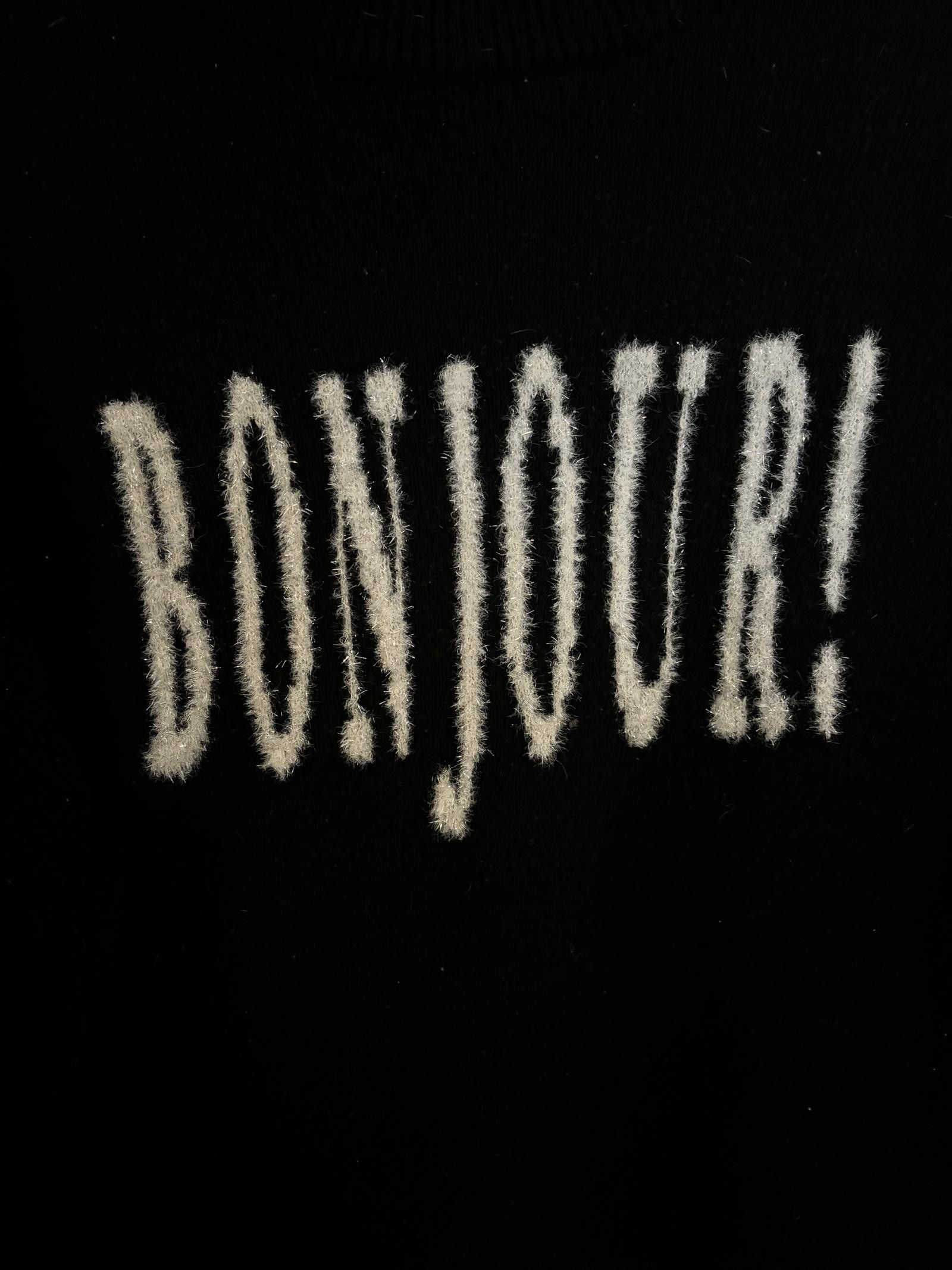 Designer NWOT A New Day Black Sweater with 'BONJOUR' Graphic Size L / US 10 / IT 46 - 2 Thumbnail