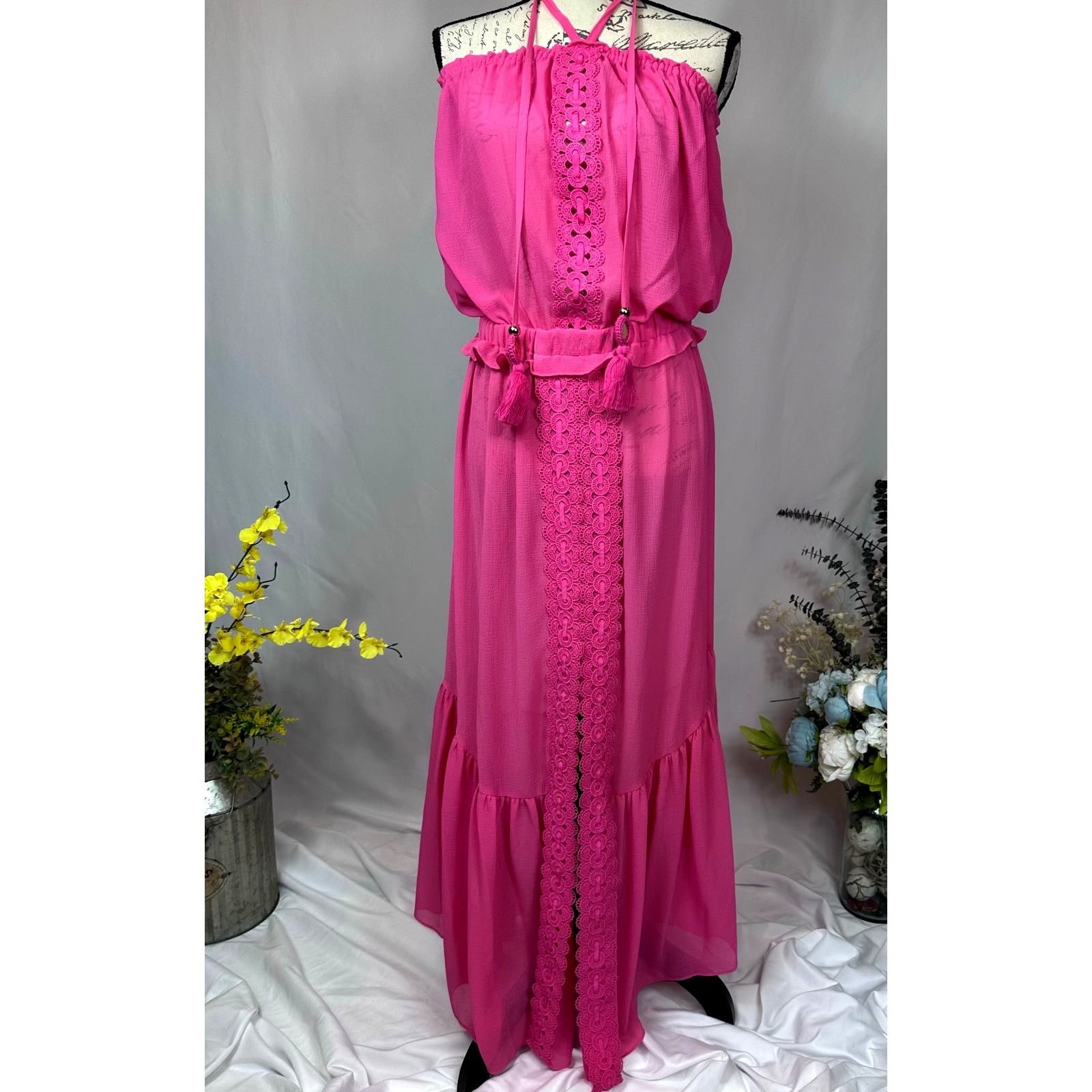 Ramy Brook Ramy Brook Priscilla Sleeveless Halter Tassels Dress Pink L Size L / US 10 / IT 46 - 3 Thumbnail