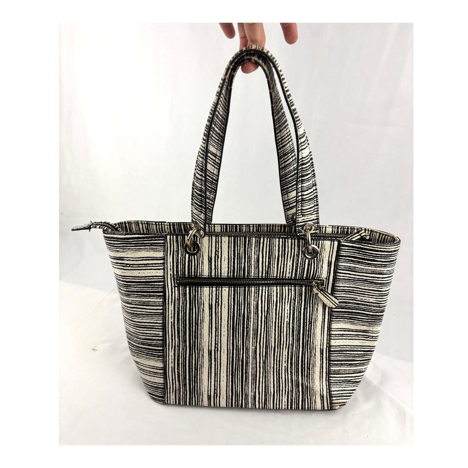 Guess Guess Kamryn Stripe Python Tote Black White Shoulder Handbag Size ONE SIZE - 2 Thumbnail