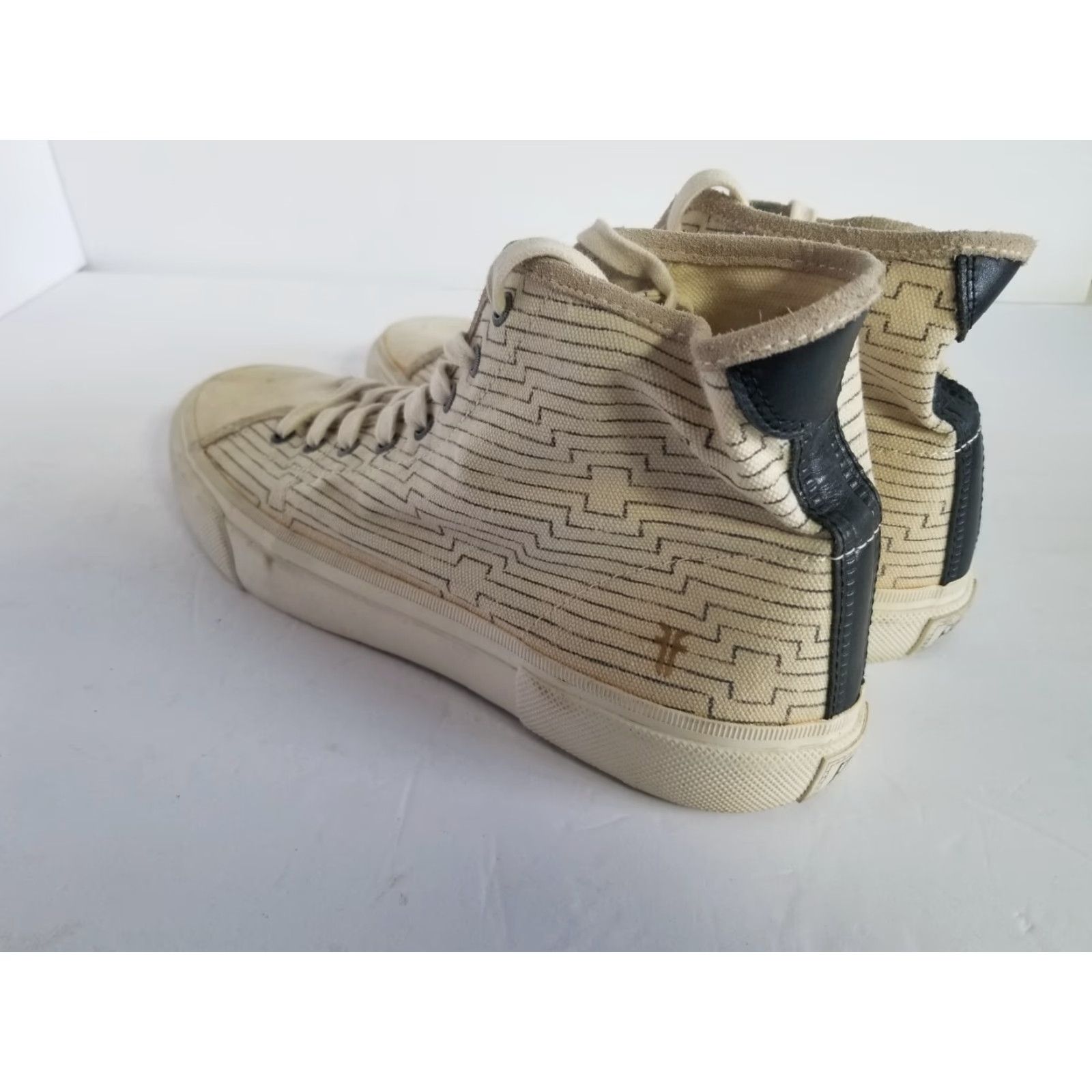 Frye FRYE High Top Sneakers Beige Black Lace Up Men 12 Canvas Athletic Sneaker Rubber Outsole Geometric Pattern Shoes Size US L / EU 52-54 / 3 - 4 Thumbnail