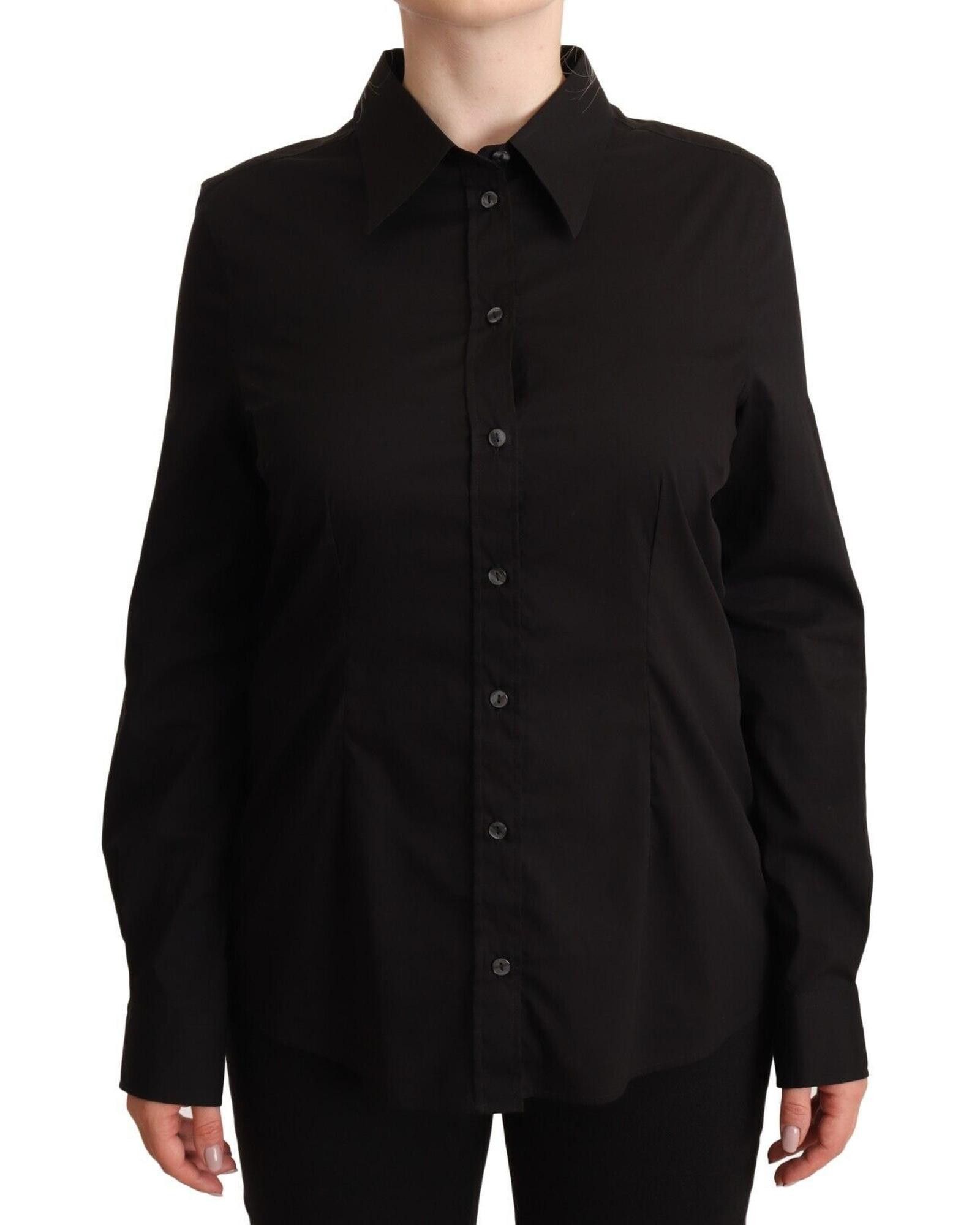 image of Dolce Gabbana Cotton Collared Long Sleeves Shirt Top in Black, Women's (Size XL)