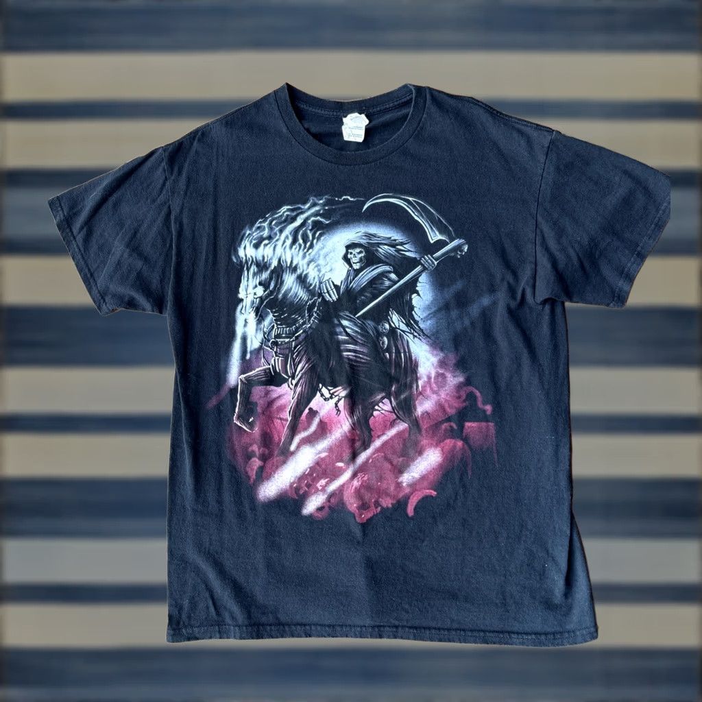 Gildan VINTAGE Gildan T-Shirt Skull Black L Crew Neck Short Sleeve Men Grunge Y2K Size US L / EU 52-54 / 3 - 1 Thumbnail