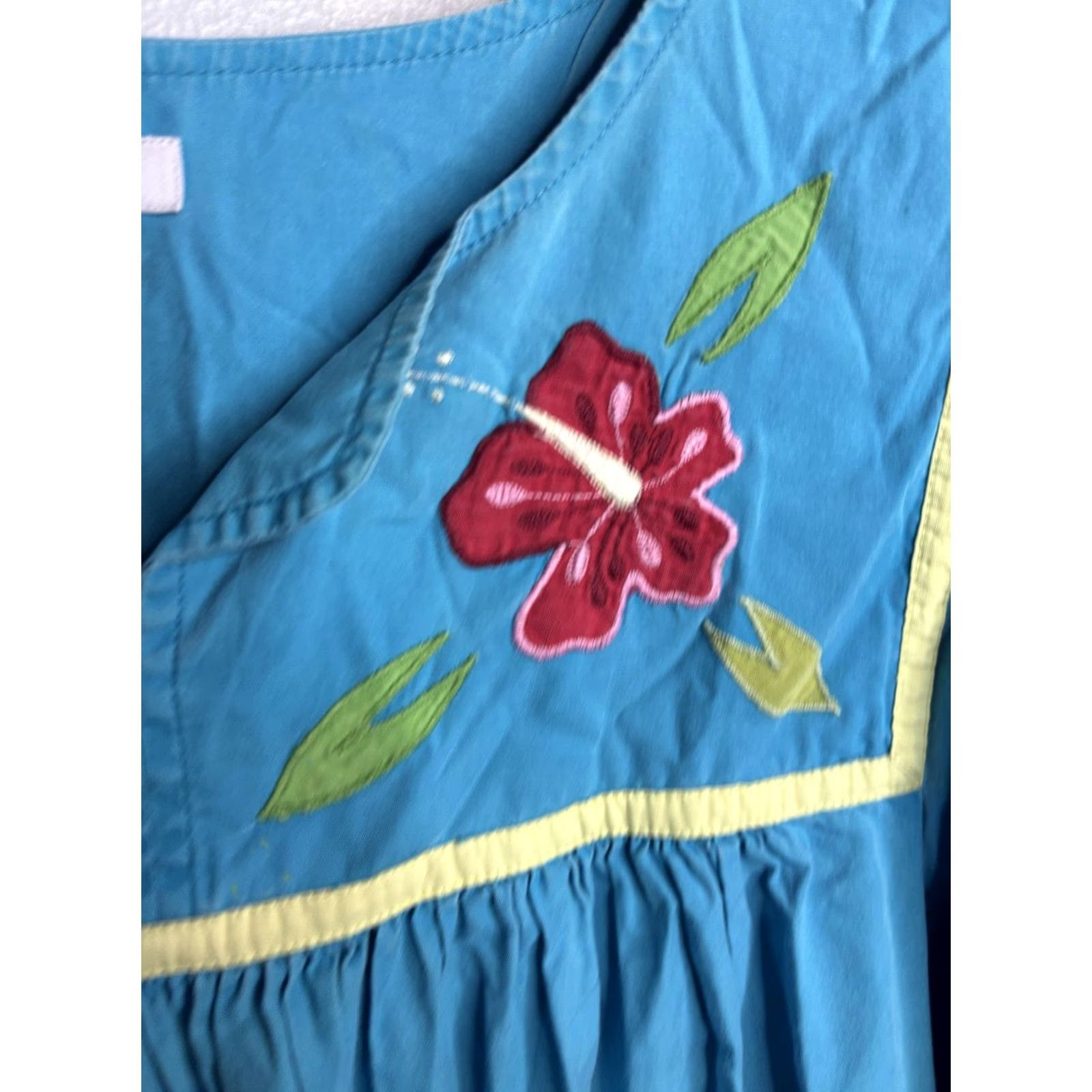 Vintage Go Softly Patio Dress Womens Small Blue Parrot Embroidered Boho Floral Pocket Cotton Size S / US 4 / IT 40 - 3 Thumbnail