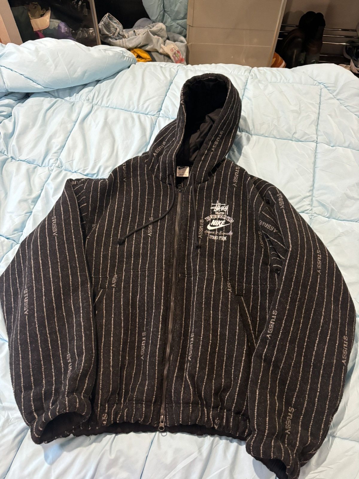 Pre-owned Nike X Stussy Nike Stussy Striped Wool Jacket In Black