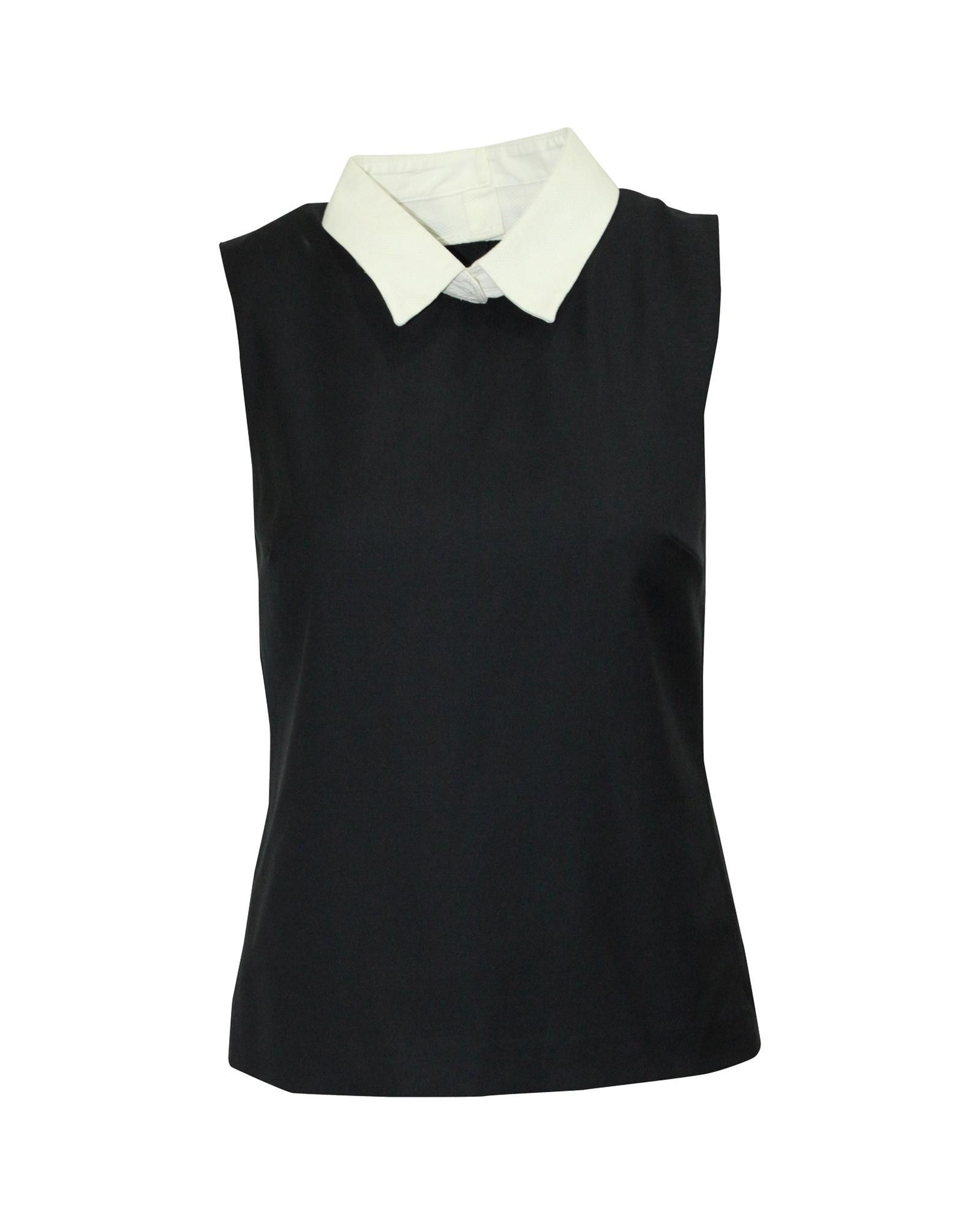 image of Theory Contrast Collar Sleeveless Wool Blouse, Women's (Size Small)