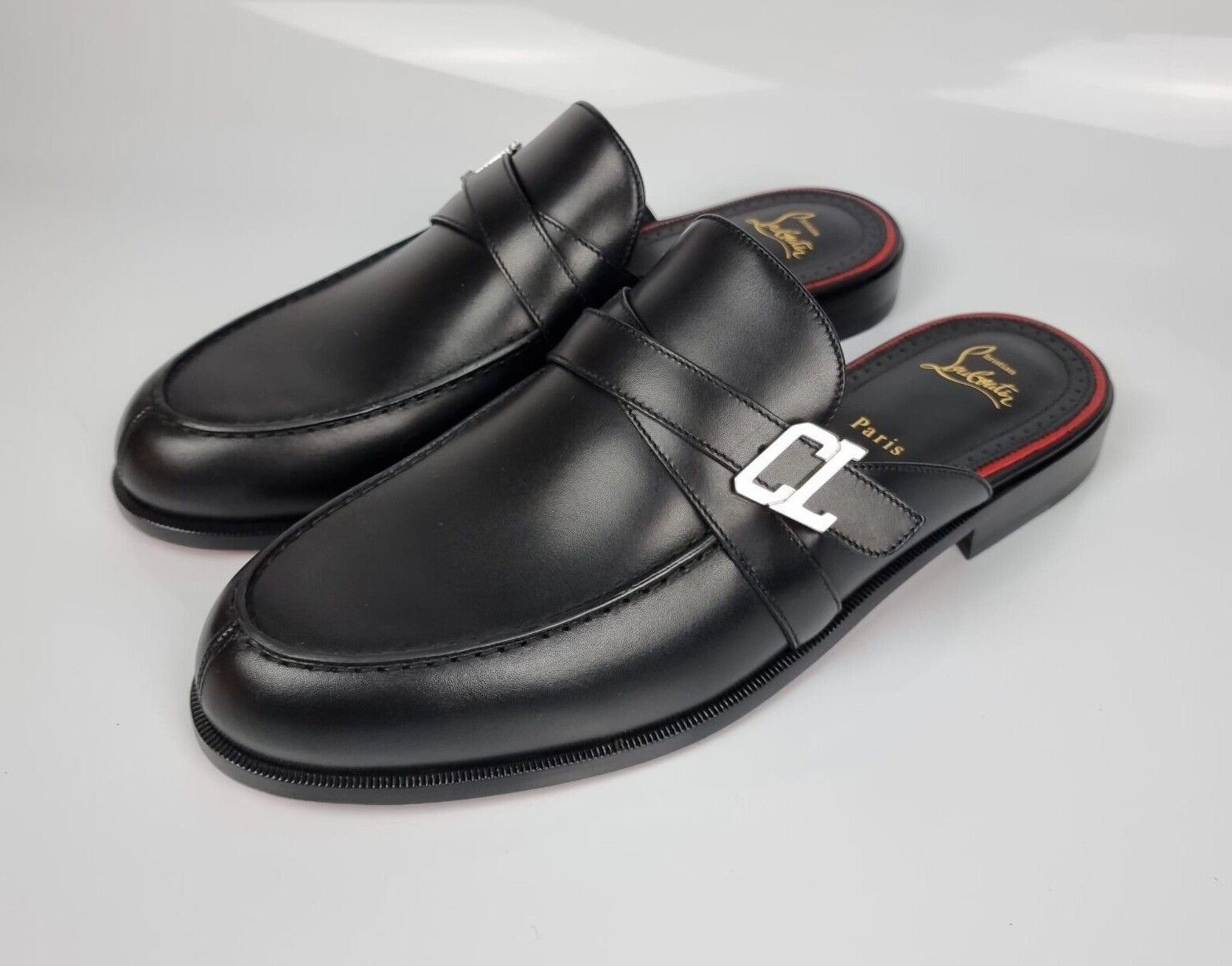 Muloman Leather Slippers in Black - Christian Louboutin