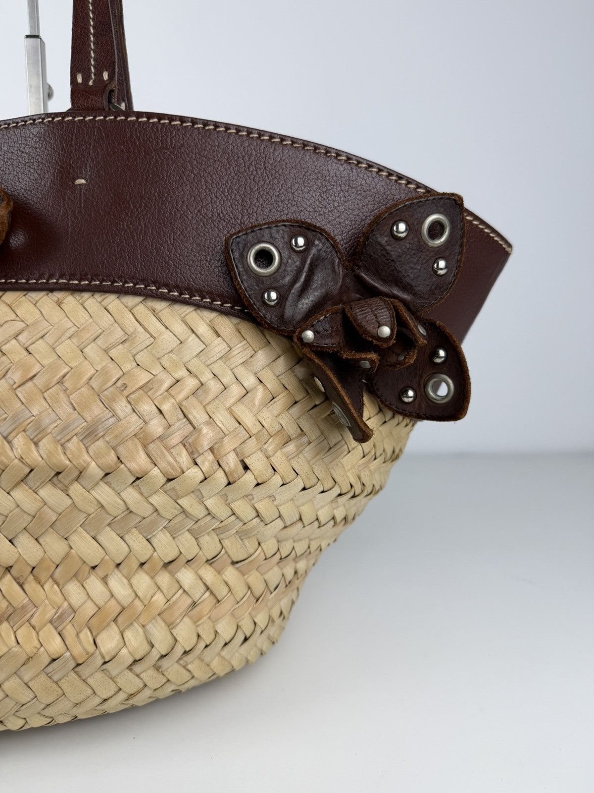 Miu Miu Vintage 90s archive miu miu raffia and leather tote bag Size ONE SIZE - 11 Thumbnail