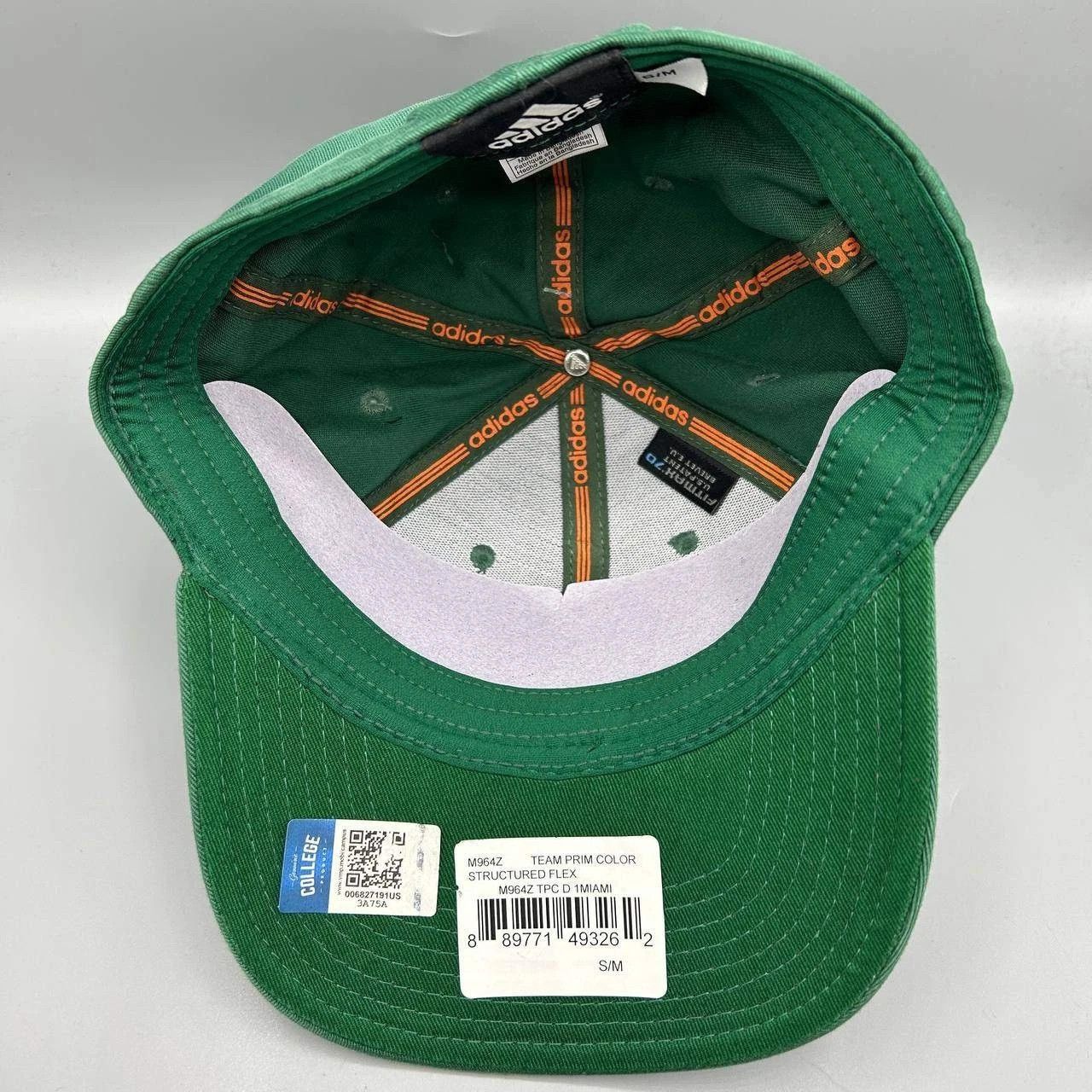 Adidas Miami Hurricanes Hat Men Green Adidas Stretch Fitted Cap S-M Size ONE SIZE - 2 Thumbnail