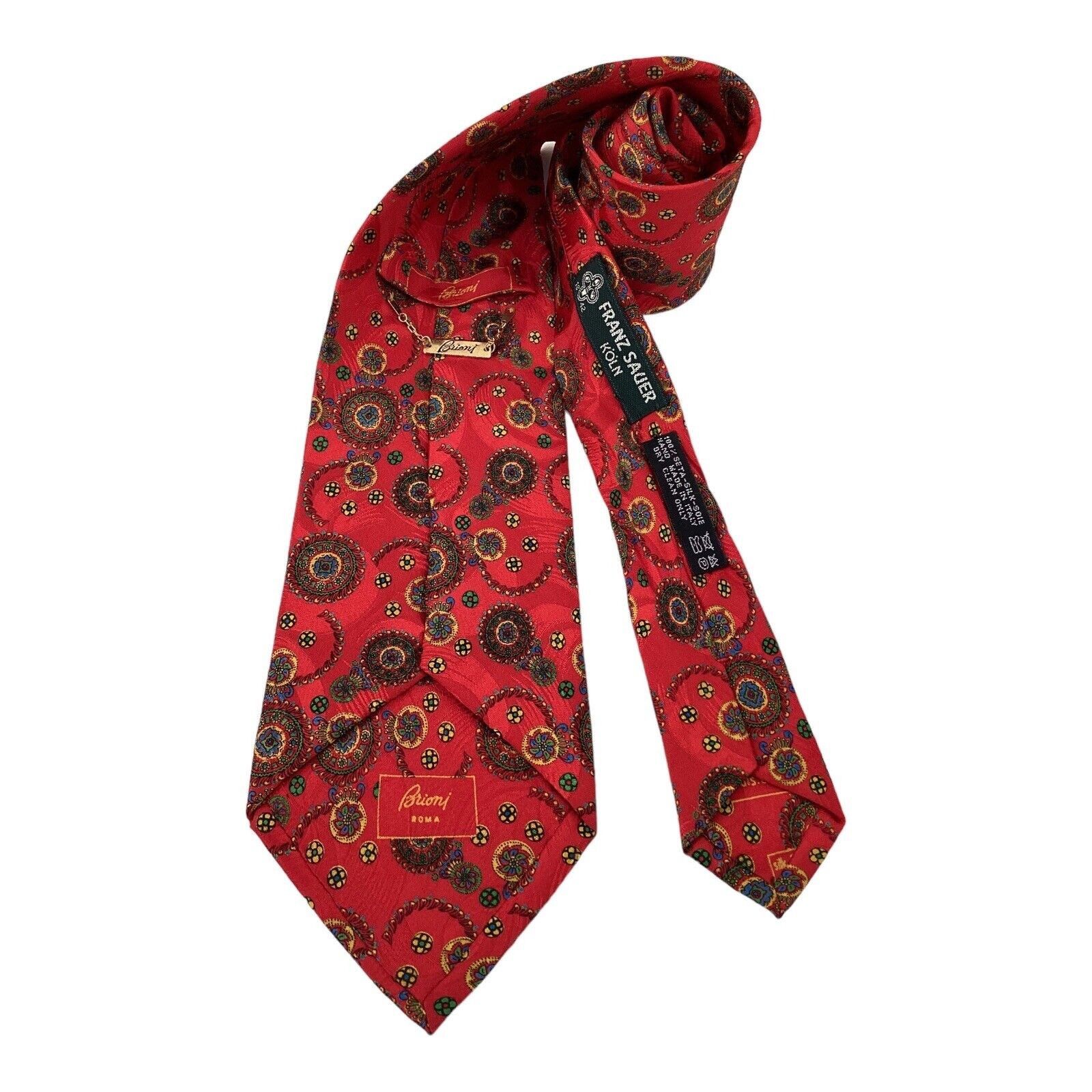 Brioni BRIONI Red Flower Print Luxury Designer Silk Tie Made In Ita Size ONE SIZE - 2 Thumbnail