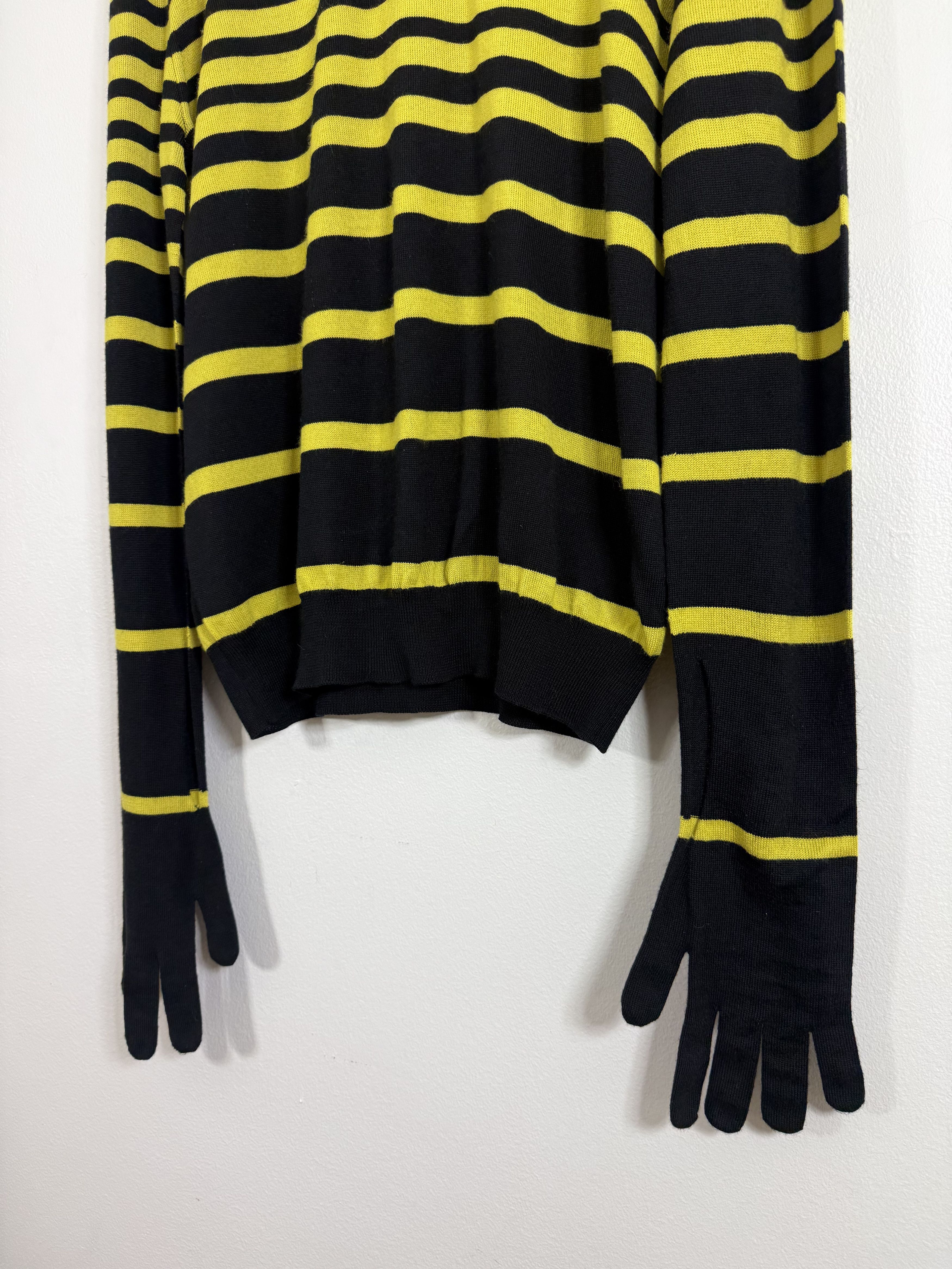 Loewe SS23 Black/Yellow Striped Gloved Sweater Size XL / US 12-14 / IT 48-50 - 2 Thumbnail