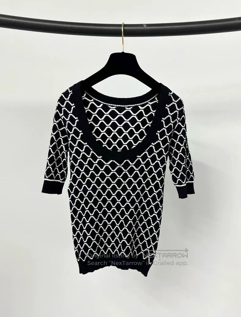 Chanel Chanel Black and white diamond plaid knitted short sleeves Size XXS / US 00 / IT 34 - 2 Thumbnail