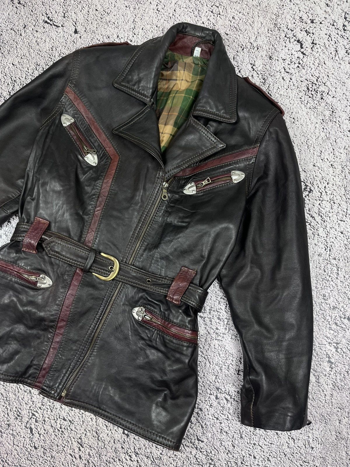 Genuine Leather Vintage Two-Tone Leather Biker Jacket Western Moto Style Size S / US 4 / IT 40 - 3 Thumbnail