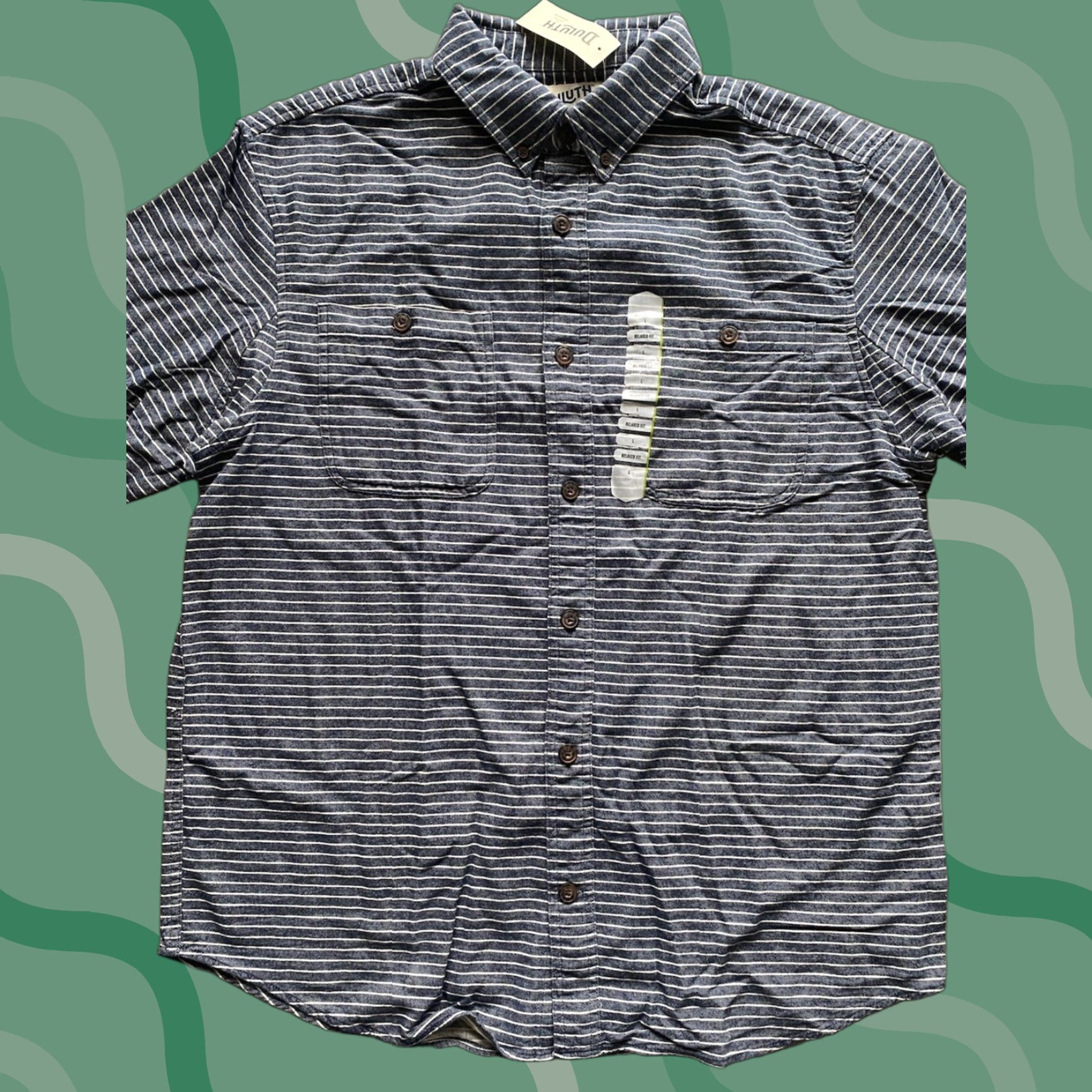 Vintage Duluth Shirt L Mens Dark Blue Flannel Button-Down Relaxed NWT Stripe Two Chest Pockets Size US L / EU 52-54 / 3 - 1 Thumbnail