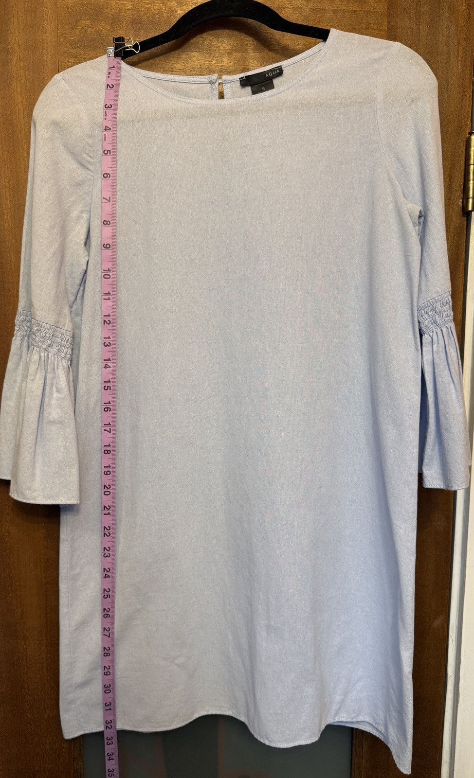 AQUA Aqua Women Light Blue Bell Smocked Elasticated Sleeve Shift Size S / US 4 / IT 40 - 9 Thumbnail