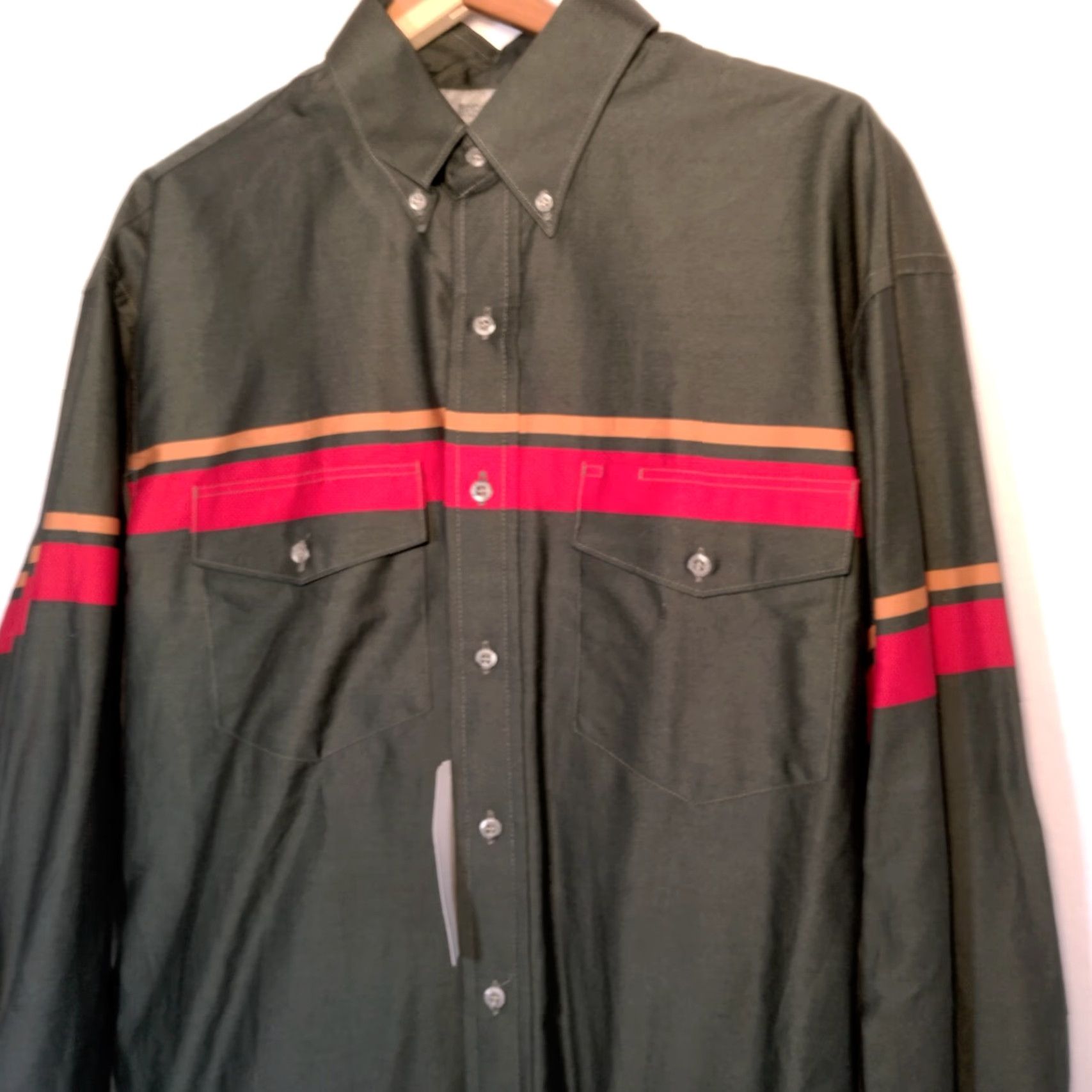 Wrangler VINTAGE Wrangler Western Shirt 17x35 Button-Down Green Stripe Cotton Woven Men Cowboy 1990s Rancher Irregular NOS Shirt Size US XL / EU 56 / 4 - 2 Thumbnail