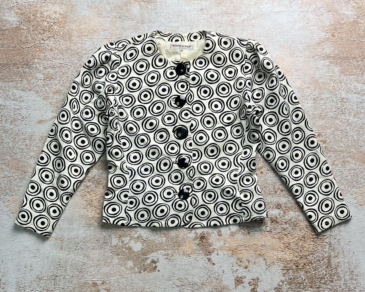 image of YVES Saint Laurent Rive Gauche Vintage Blazer Jacket in White Black, Women's (Size Small)