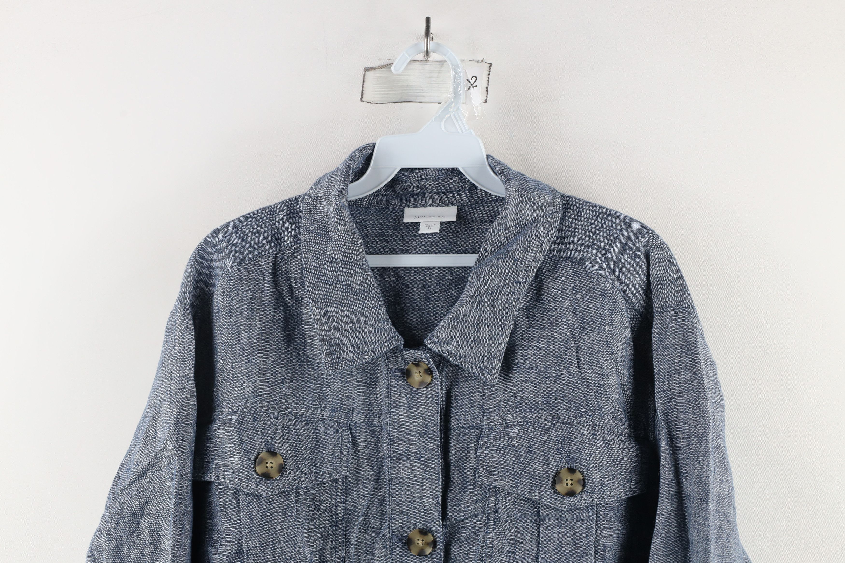 J. Jill × Vintage J Jill Love Linen Tie Linen Collared Button Shirt Blue Size XXL / US 16-18 / IT 52-54 - 2 Thumbnail