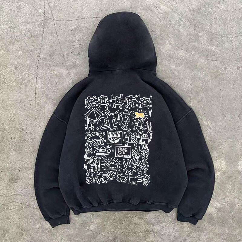 Designer × Japanese Brand Black vintage washed street dancer print hoodie Size US L / EU 52-54 / 3 - 1 Thumbnail