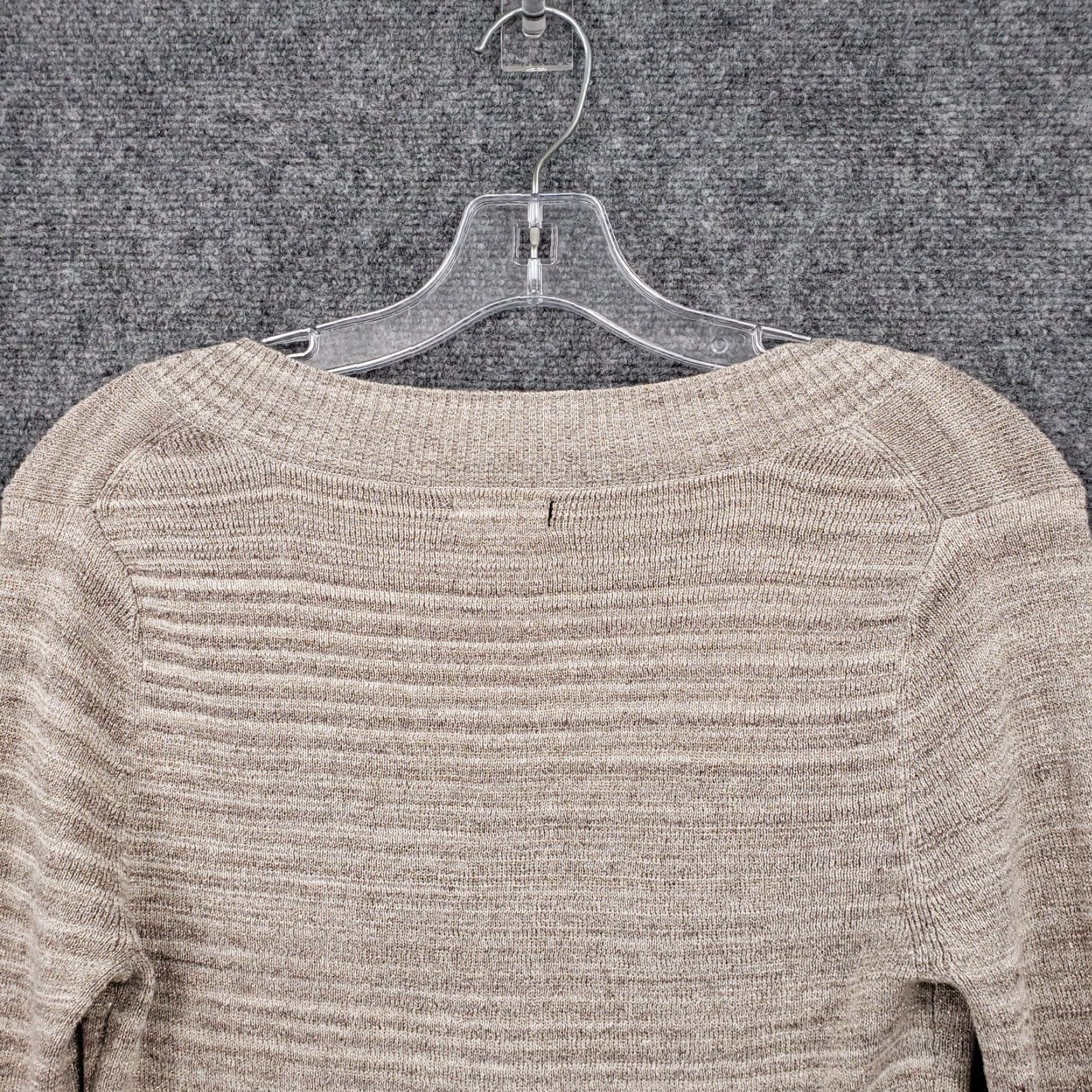 Express Express Sweater Womens M Beige Tunic V-Neck Long Sleeve Striped Cotton Blend Knit Comfort Casual Size M / US 6-8 / IT 42-44 - 6 Thumbnail