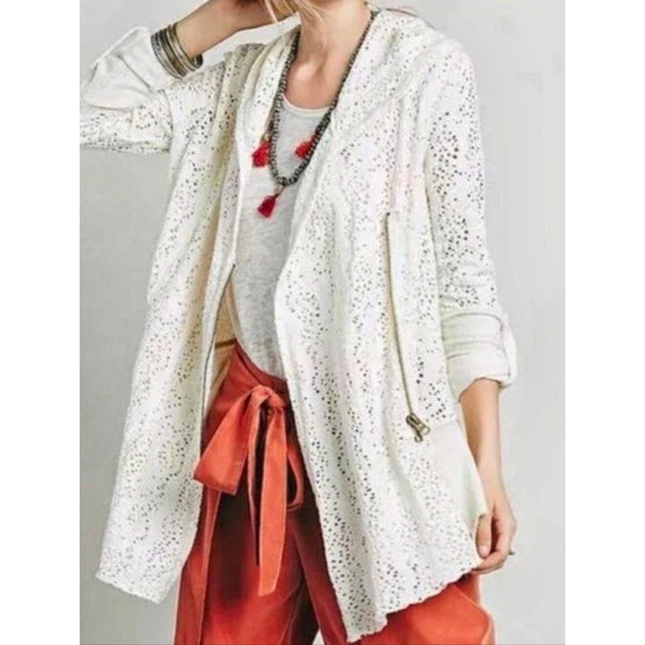 Free People Free People Doily Hooded Cardigan Ivory Open Knit Boho Jack Size S / US 4 / IT 40 - 1 Thumbnail