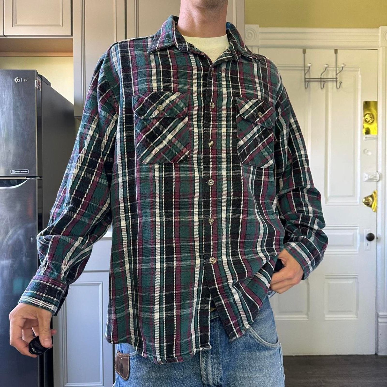 Vintage Vintage 80s Heavy Cotton Plaid Flannel ButtonUp Shirt Jacket Size US L / EU 52-54 / 3 - 8 Thumbnail