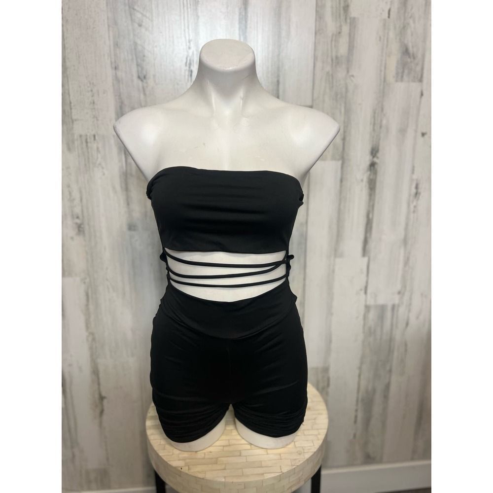 Other Black Strapless Cutout Ruched Romper – Jade | Size Large | S Size 30" / US 8 / IT 44 - 5 Thumbnail