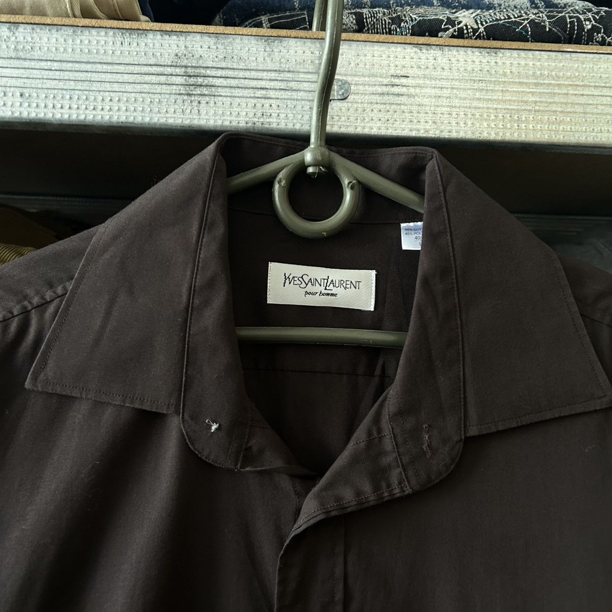 Yves Saint Laurent Luxury Yves Saint Laurent Basic small logo brown button shir Size US L / EU 52-54 / 3 - 4 Thumbnail