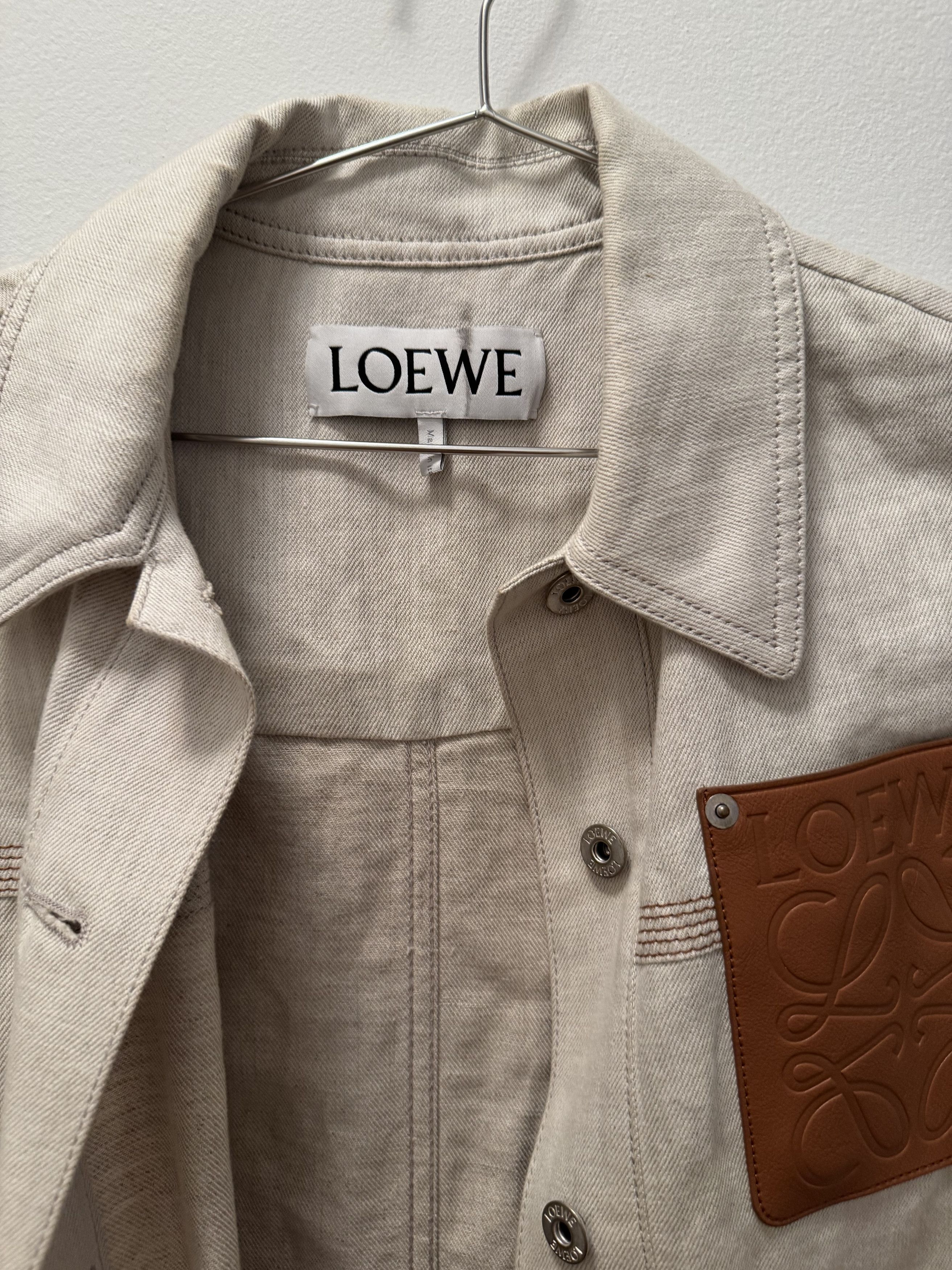 Loewe Asymmetric leather-trim cotton+linen workwear anagram jacket Size XS / US 0-2 / IT 36-38 - 3 Thumbnail