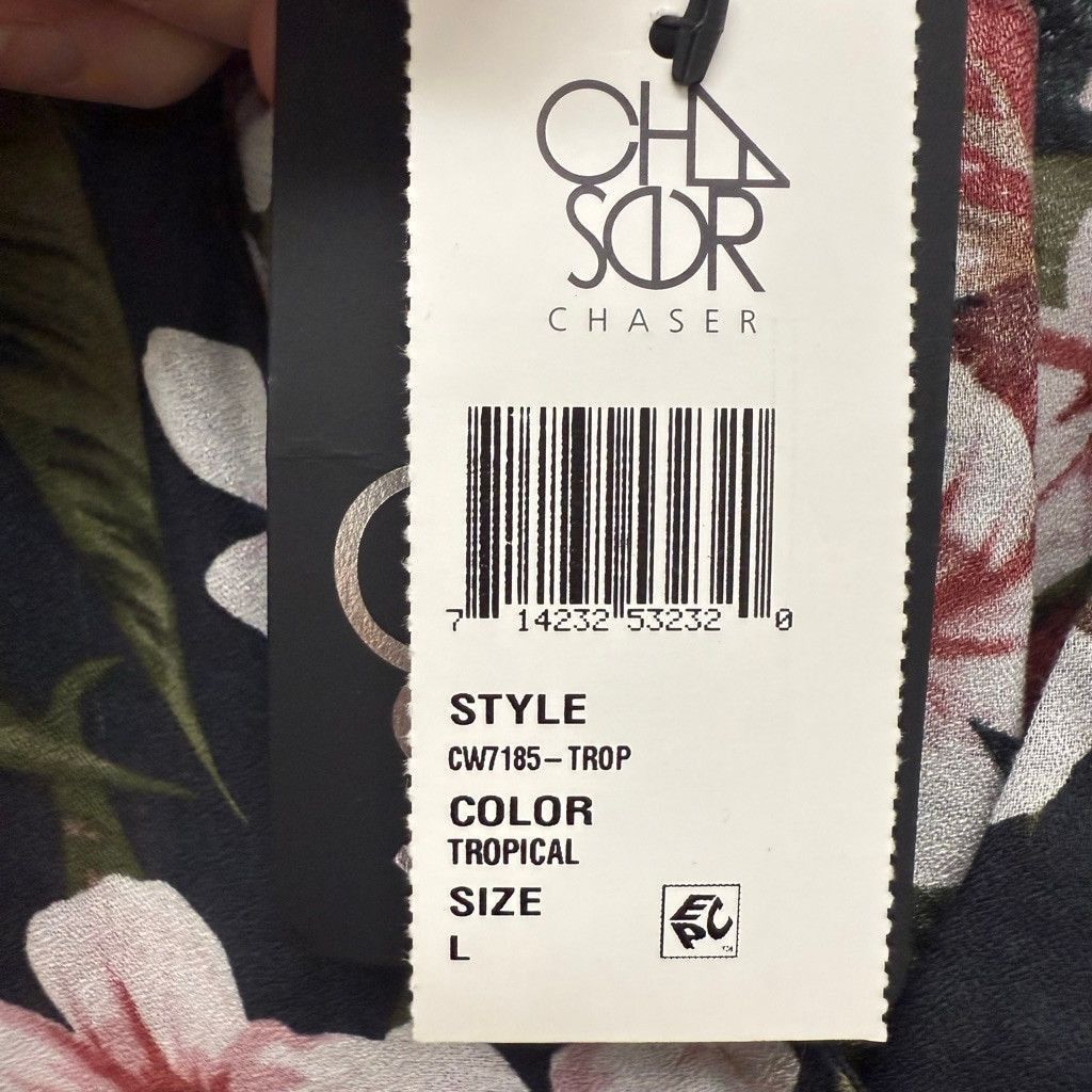 Chaser Brand Women's Chaser L Black White Tropical Long Sleeve Blouse Size L / US 10 / IT 46 - 5 Thumbnail