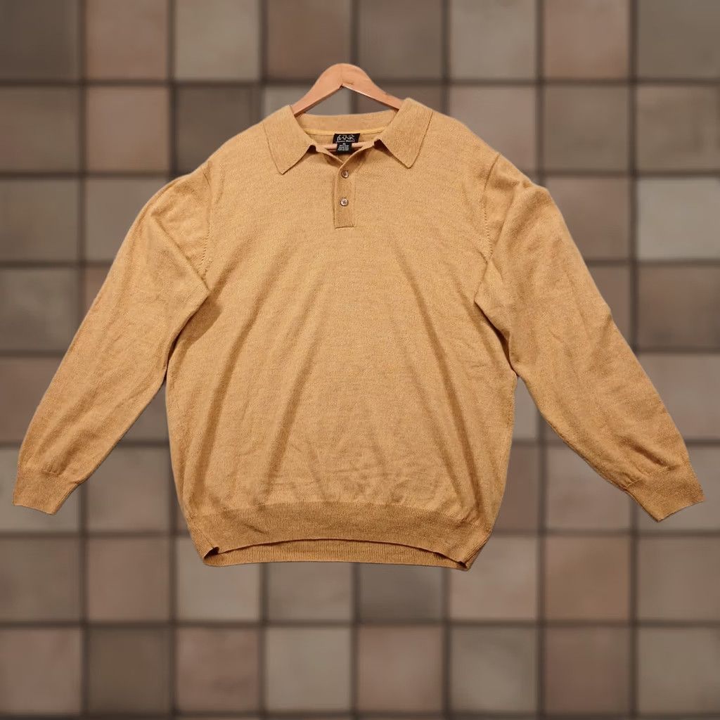 Vintage Jos A Bank Merino Wool Polo Sweater Men's XL Tan Brown Long Sleeve Size US XL / EU 56 / 4 - 1 Thumbnail