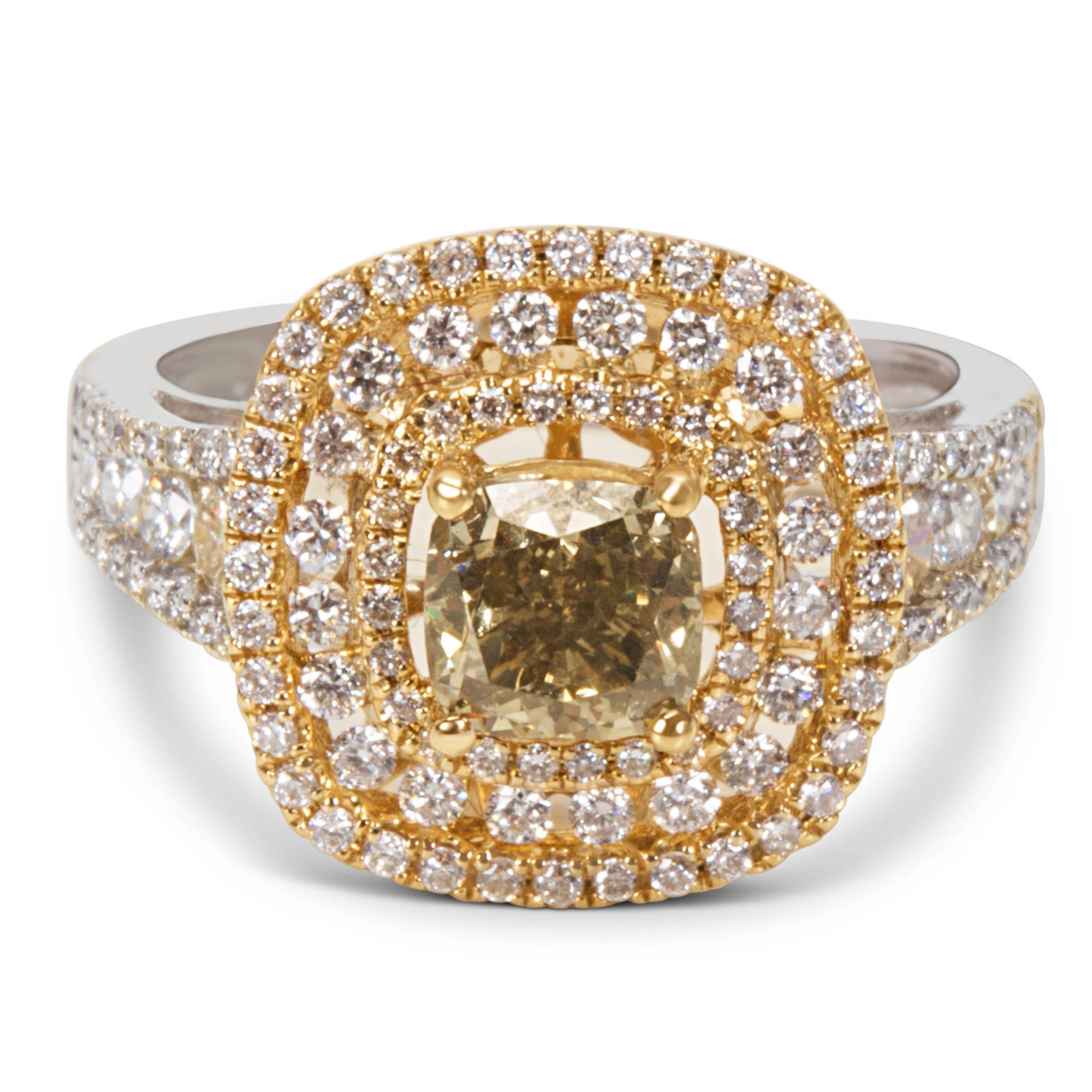 image of Tiffany Co Double Halo Diamond Ring In 18K Two Tone Gold (2.05 Ctw), Women's