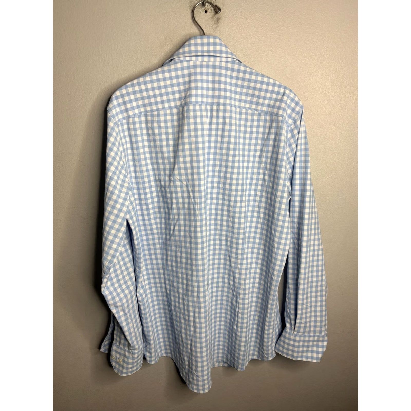 Mizzen+Main Mizzen+Main Leeward Dress Shirt Mens Large Blue White Gingham Trim Performance Shirt Size 40R - 4 Thumbnail